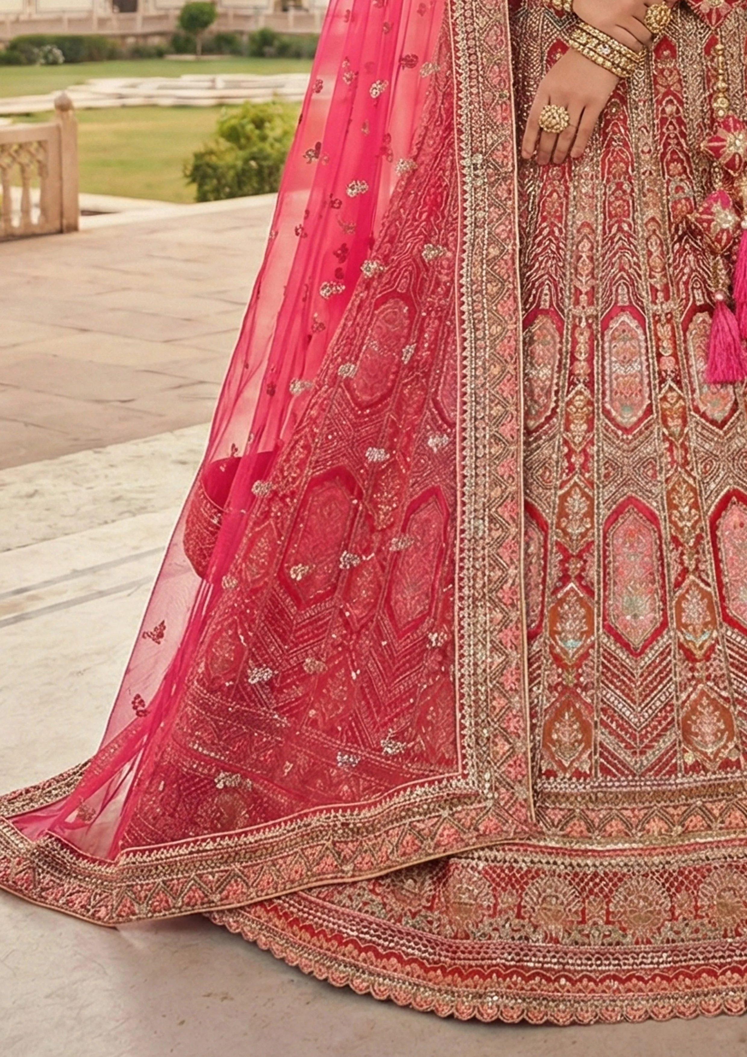 Rani Red Embellished Premium Velvet Lehenga Set - Image 3