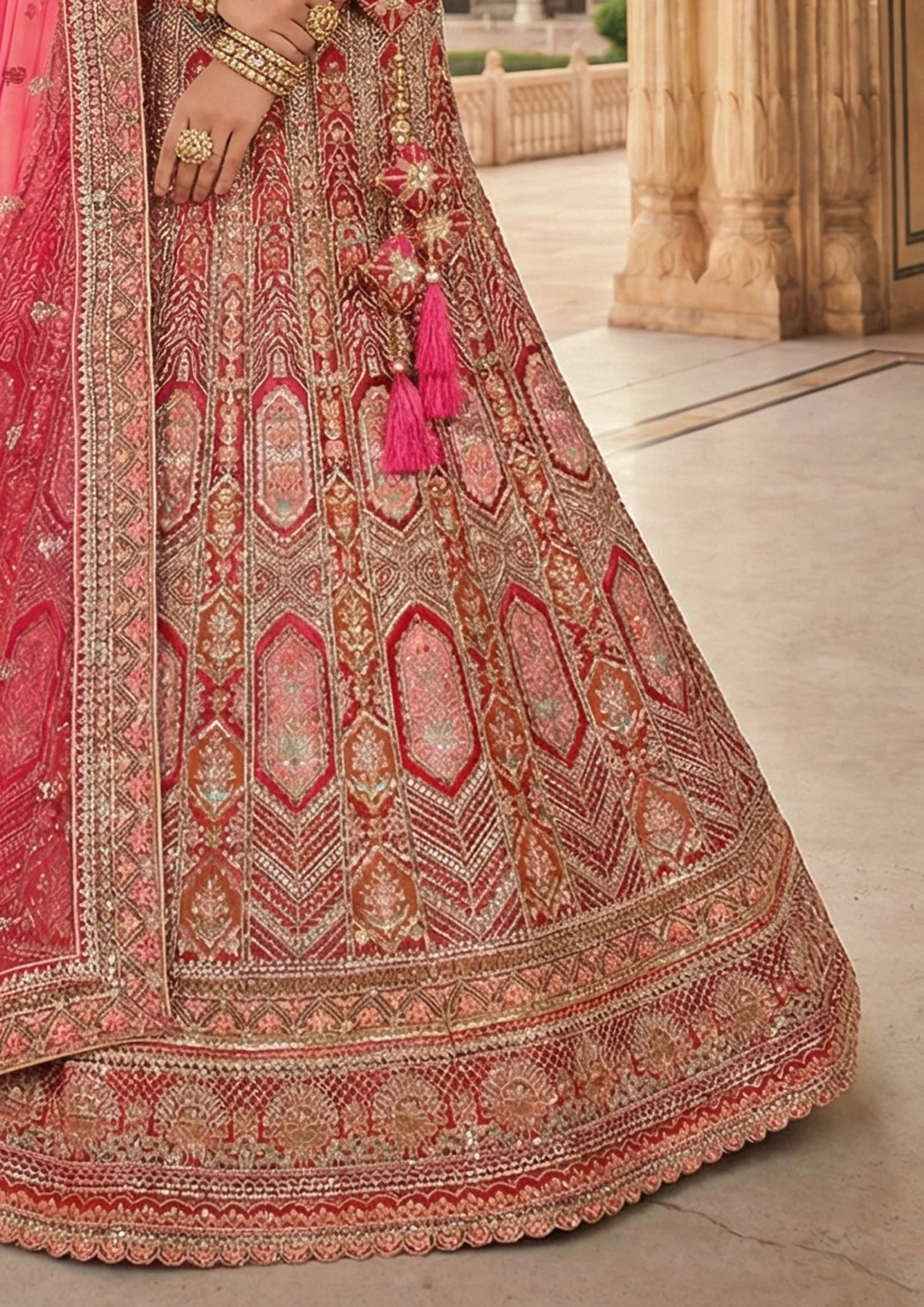 Rani Red Embellished Premium Velvet Lehenga Set - Image 4