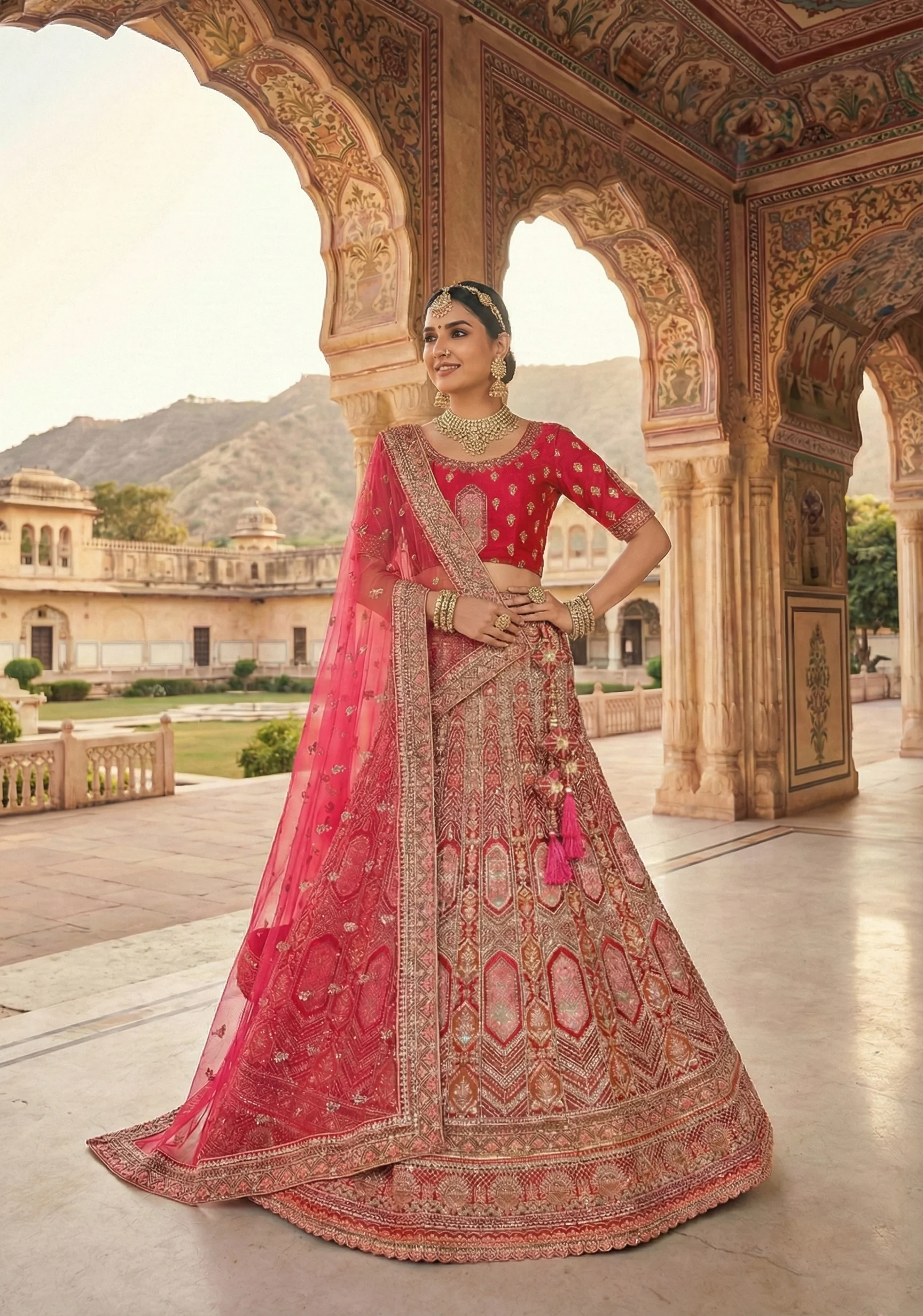Rani Red Embellished Premium Velvet Lehenga Set - Image 6