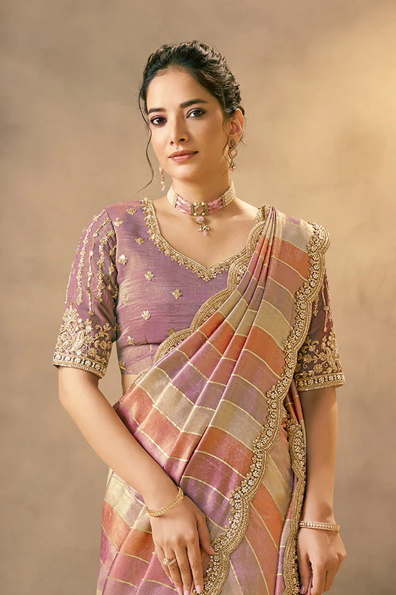 Multi-Colored Embellished Banarasi Tissue Silk Saree - Image 2