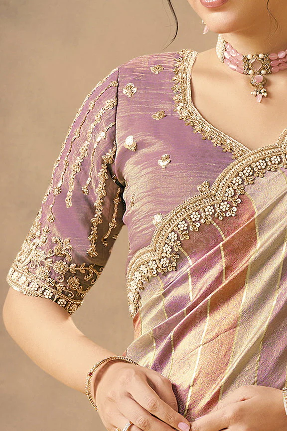 Multi-Colored Embellished Banarasi Tissue Silk Saree - Image 4