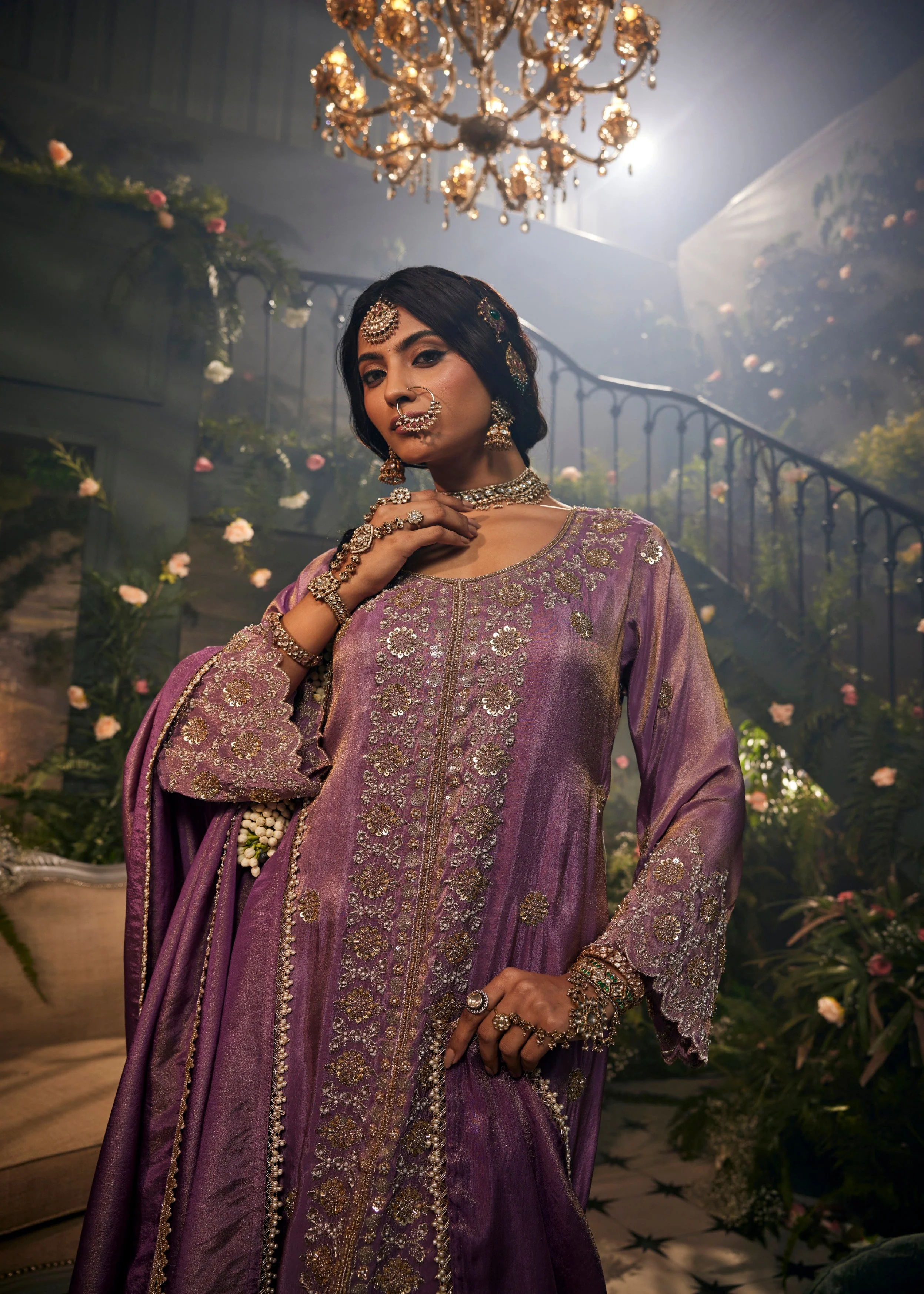 Noorani Lavender Shimmer Tissue Silk Palazzo Set - Image 2