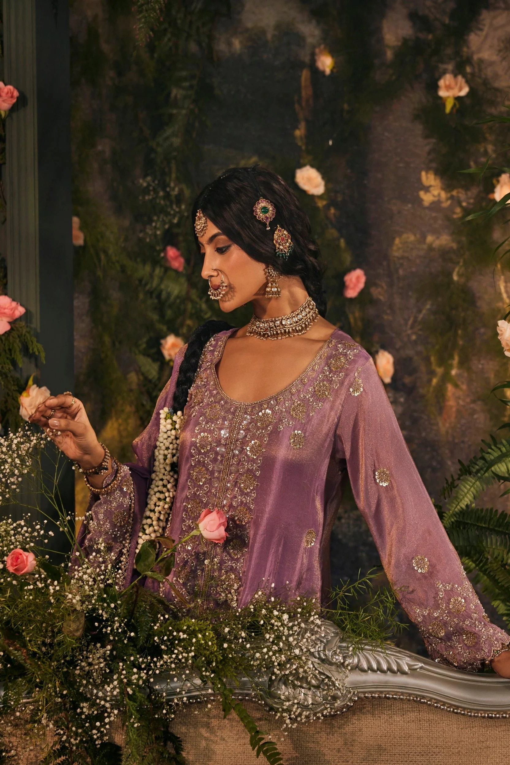 Noorani Lavender Shimmer Tissue Silk Palazzo Set - Image 3