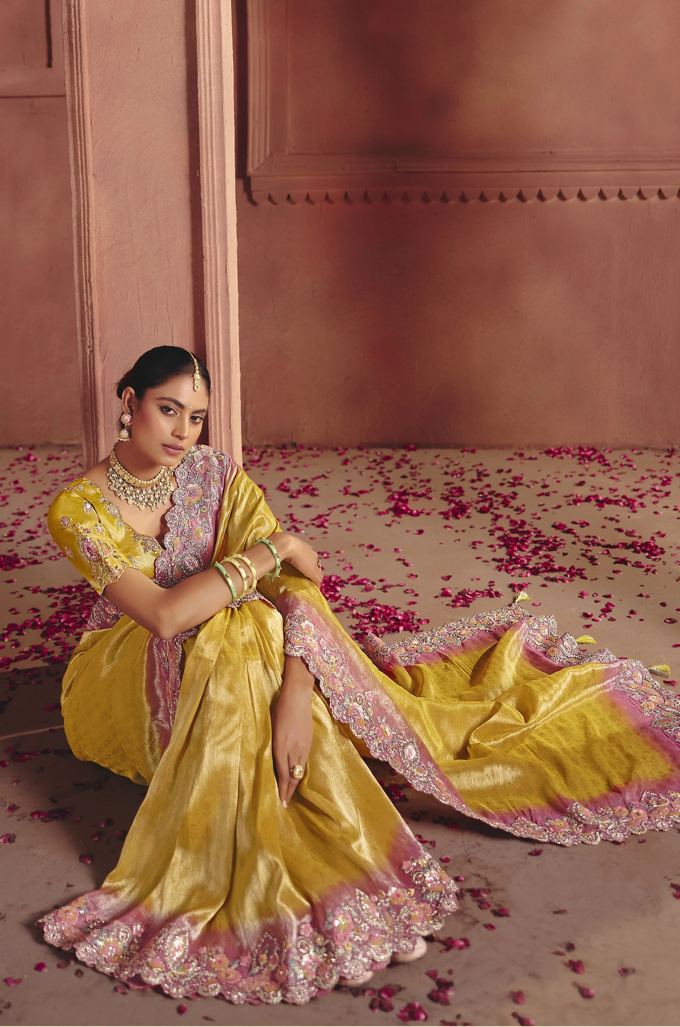 Gilded Rose Embellished Shimmer Tissue Silk Saree - Image 3