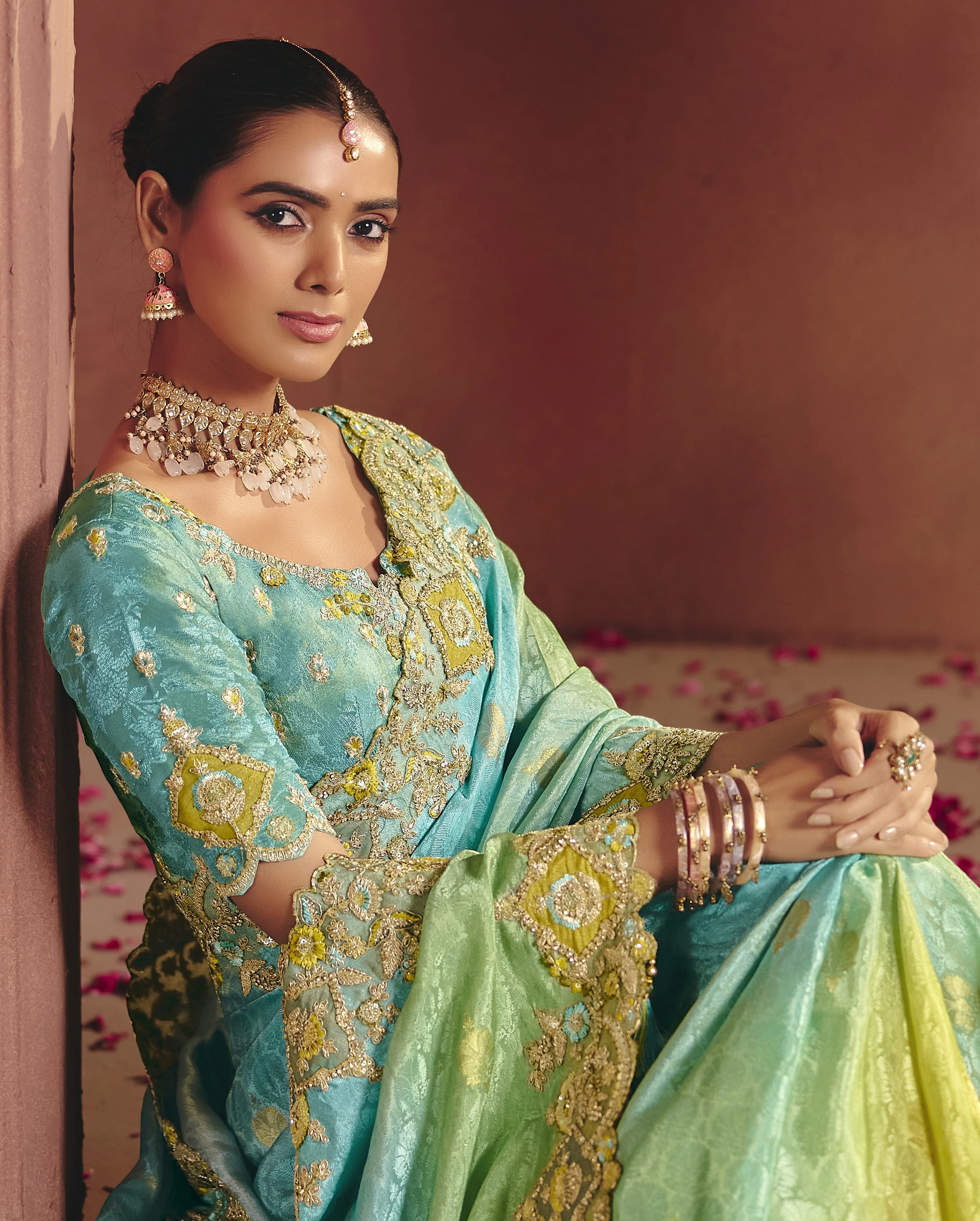 Pastel Ombre Embellished Shimmer Tissue Silk Saree - Image 2