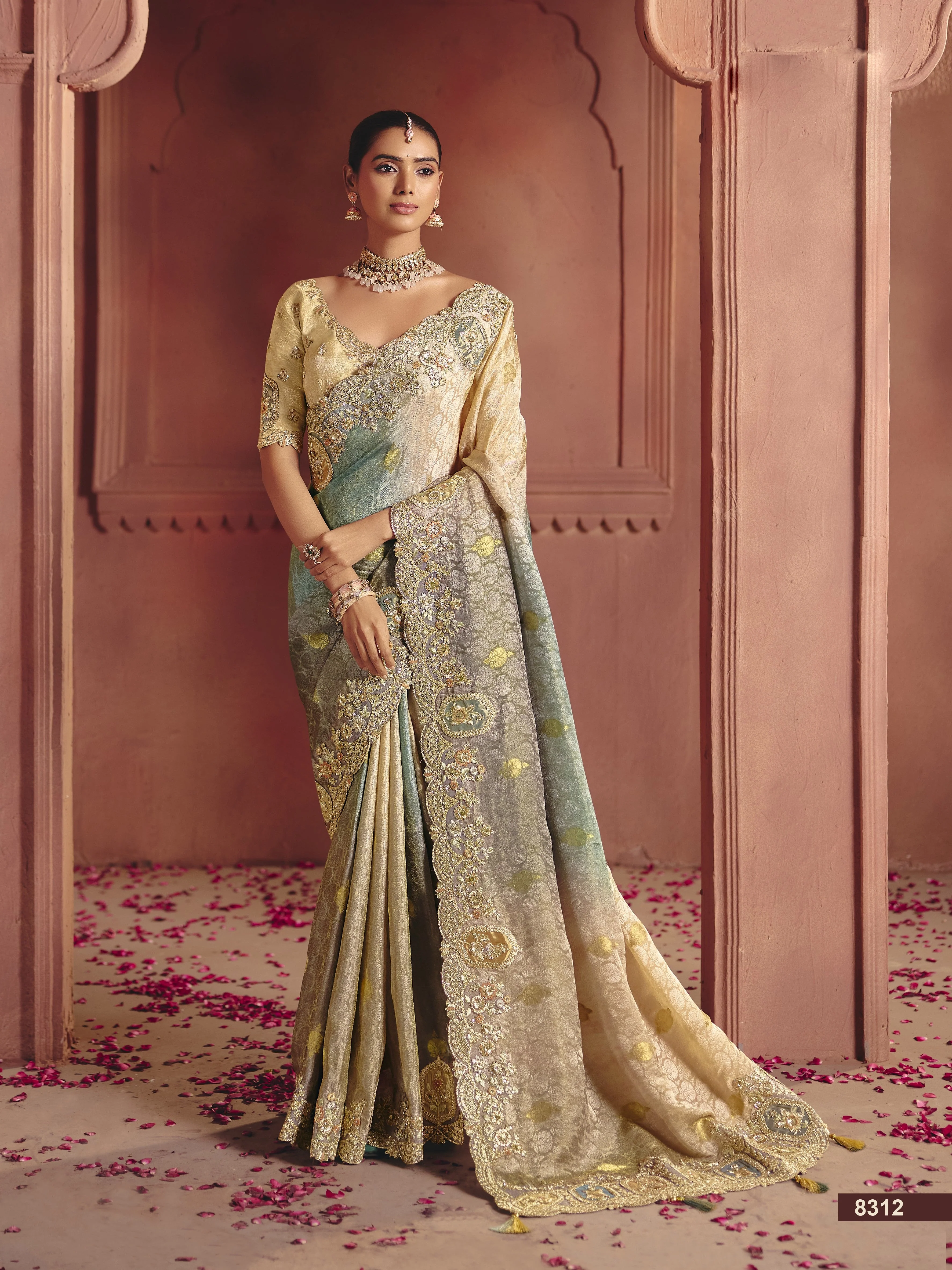 Regal Ombre Embellished Shimmer Tissue Silk Saree