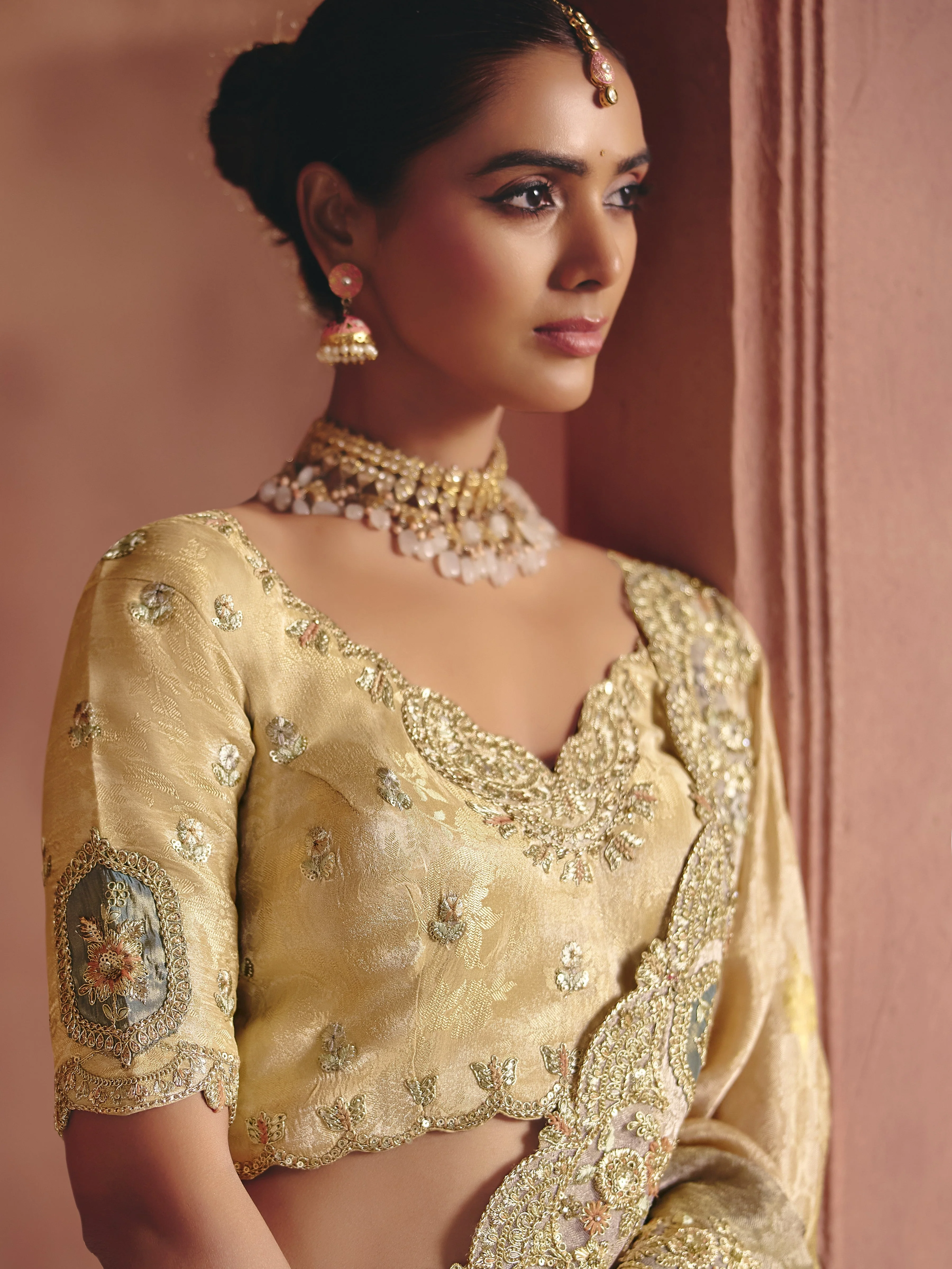 Regal Ombre Embellished Shimmer Tissue Silk Saree - Image 2