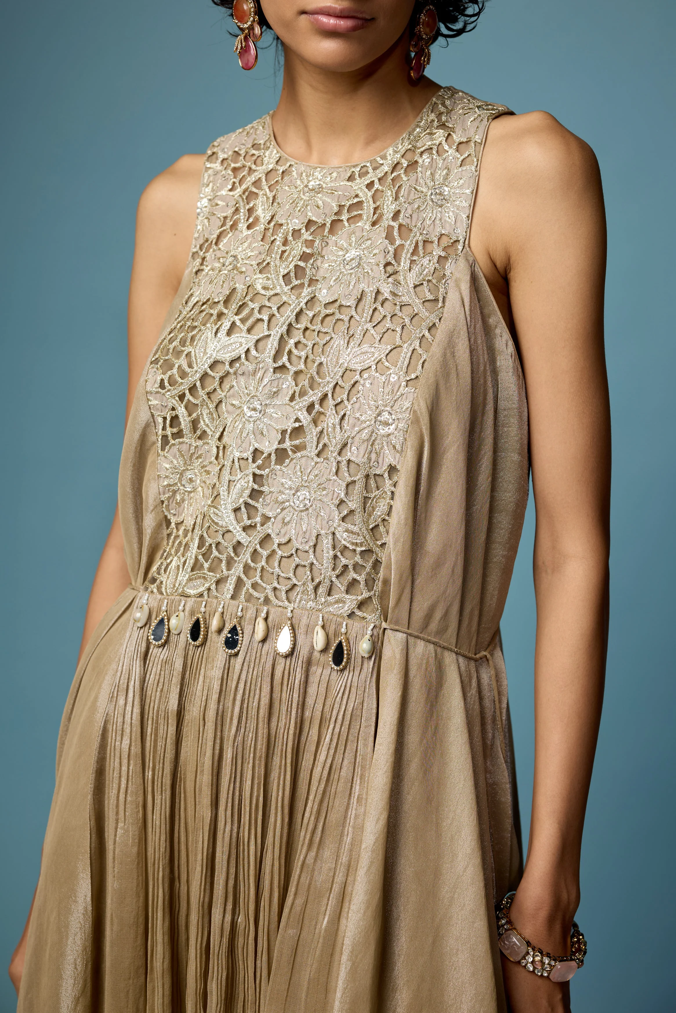 Champagne Beige Embellished Organza Silk Sharara Set - Image 2