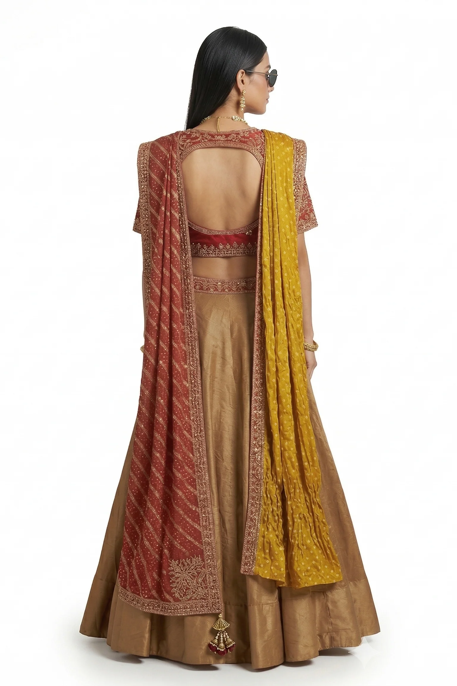 Antique Gold Embellished Premium Silk Lehenga Set - Image 2