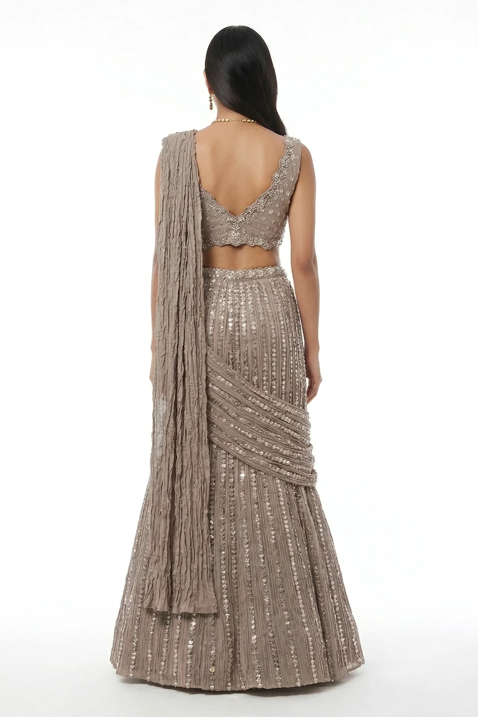 Grey Blossom Embellished Chinon Silk Lehenga Set - Image 2