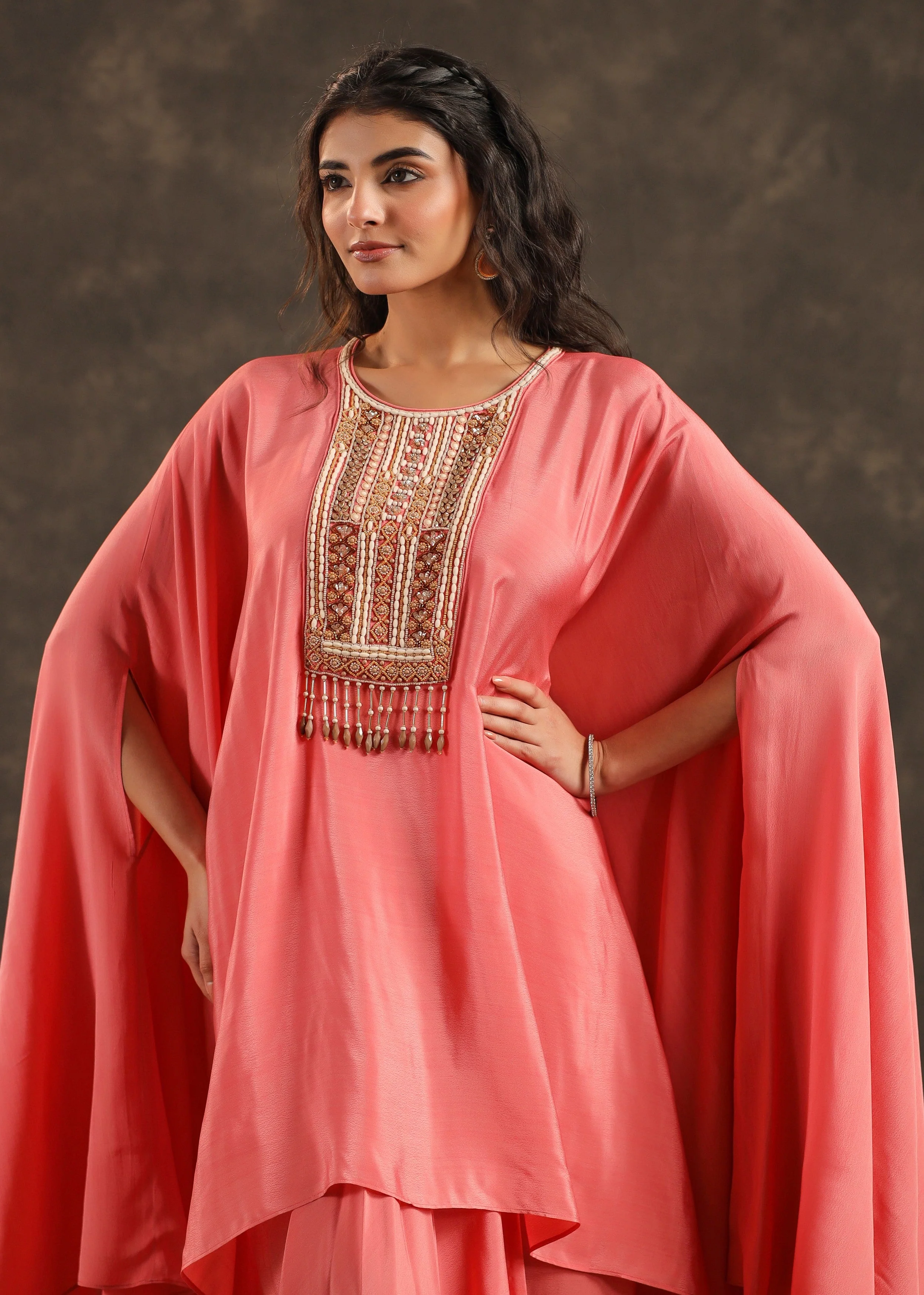 Blush Embellished Crepe Silk Kaftan Set - Image 2
