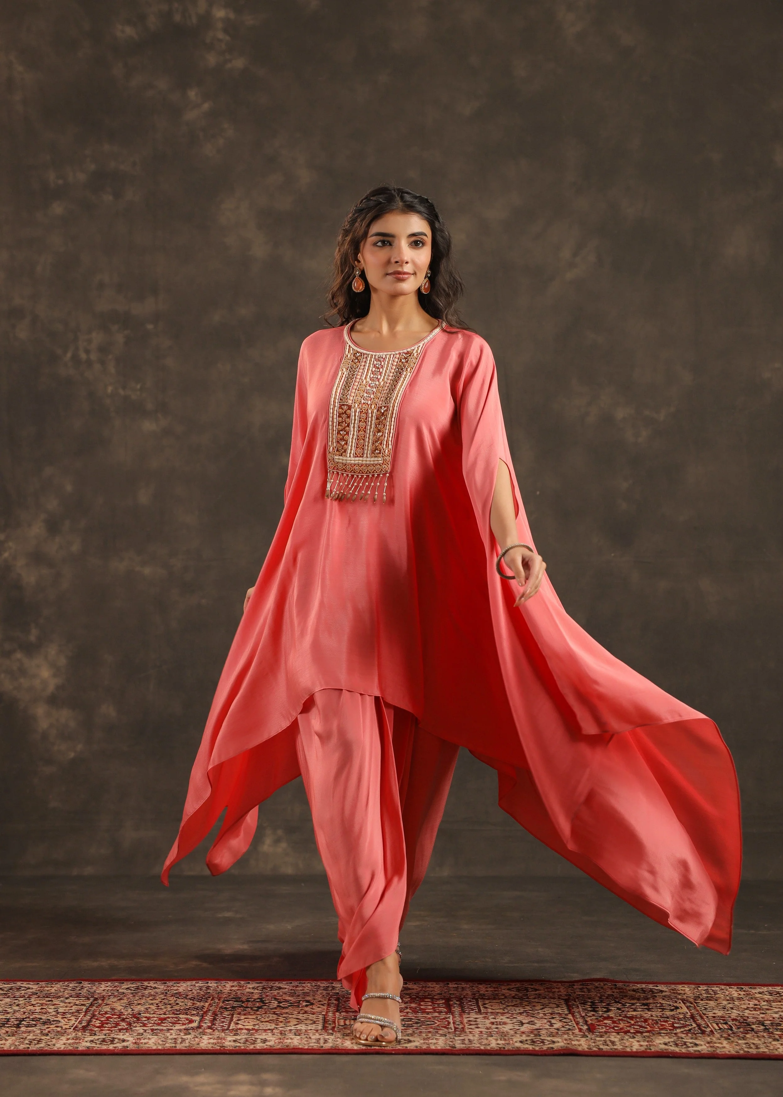 Blush Embellished Crepe Silk Kaftan Set - Image 4