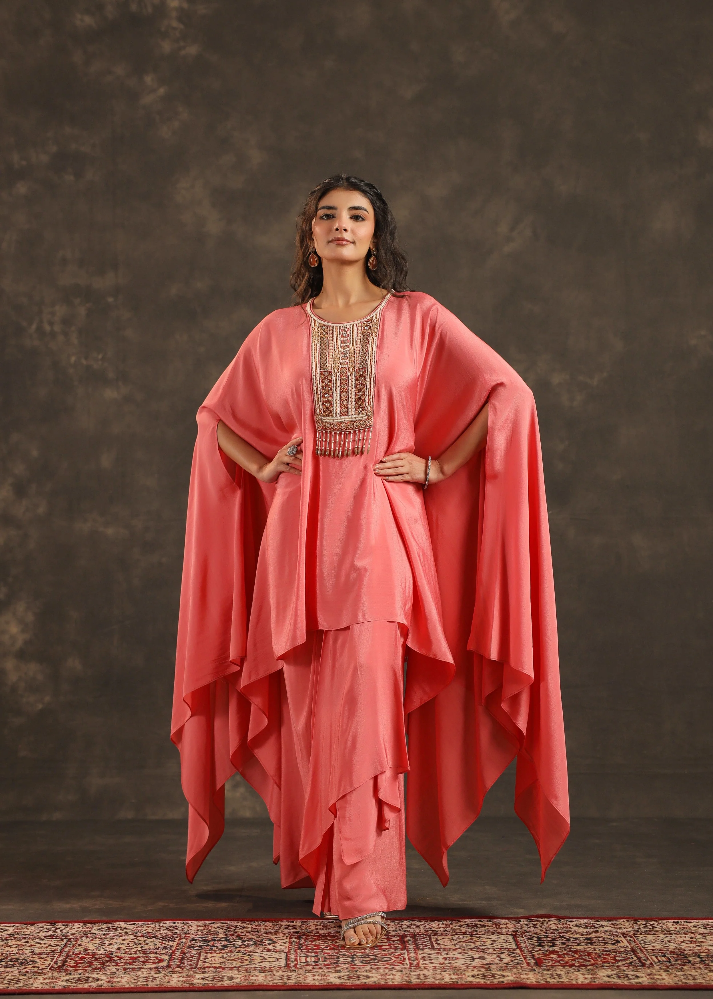 Blush Embellished Crepe Silk Kaftan Set - Image 5