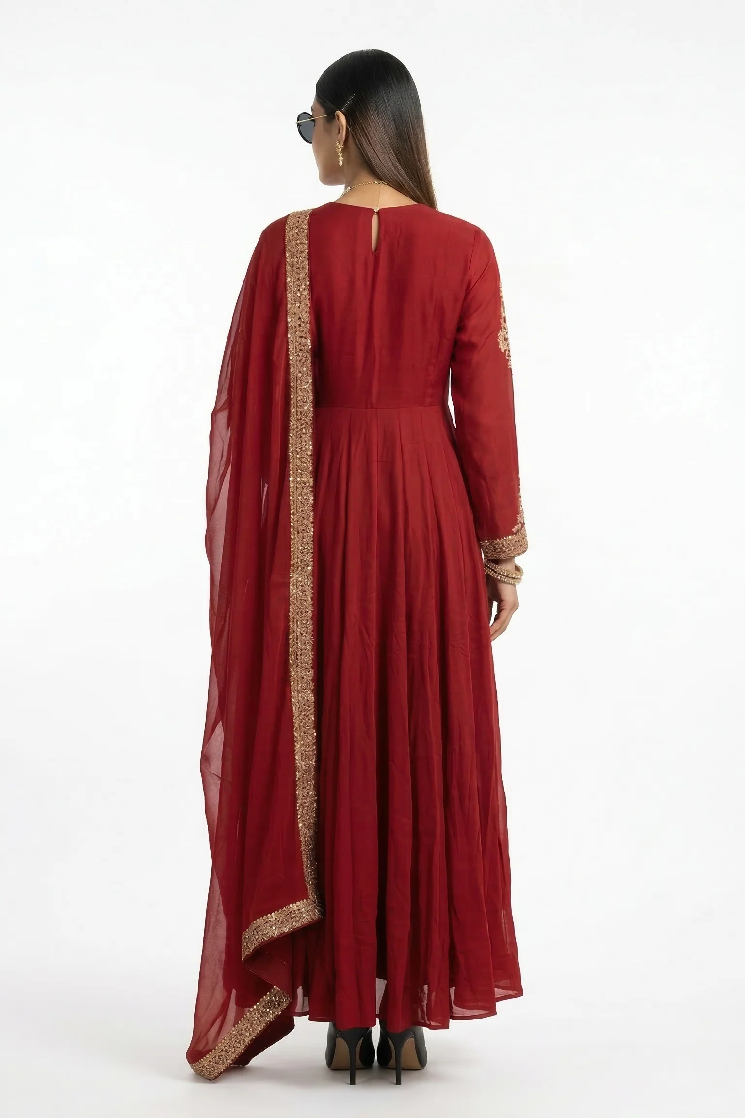 Red Meadow Embellished Raw Silk Anarkali Set - Image 2