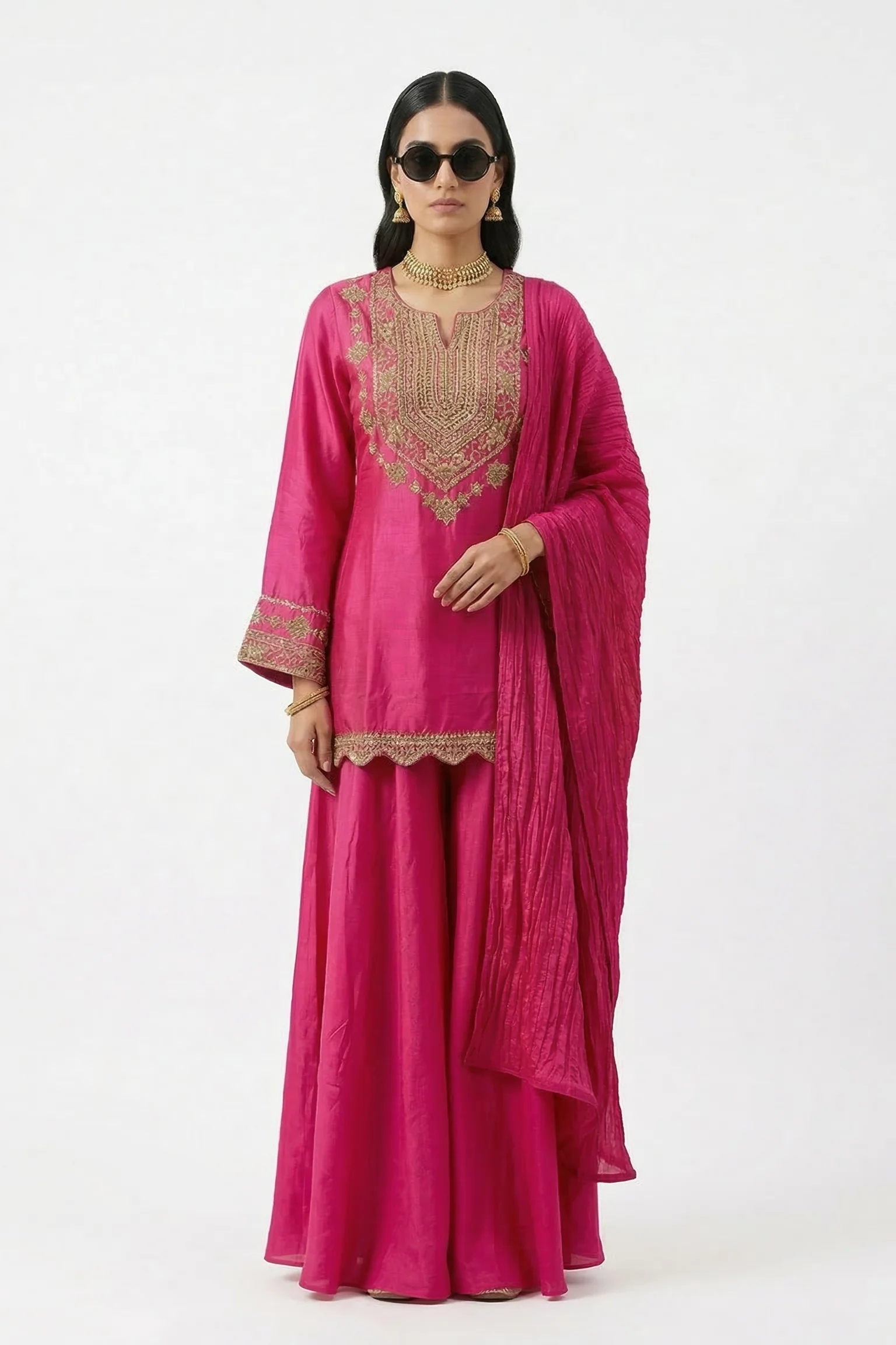 Pink Embellished Premium Silk Kurta Set