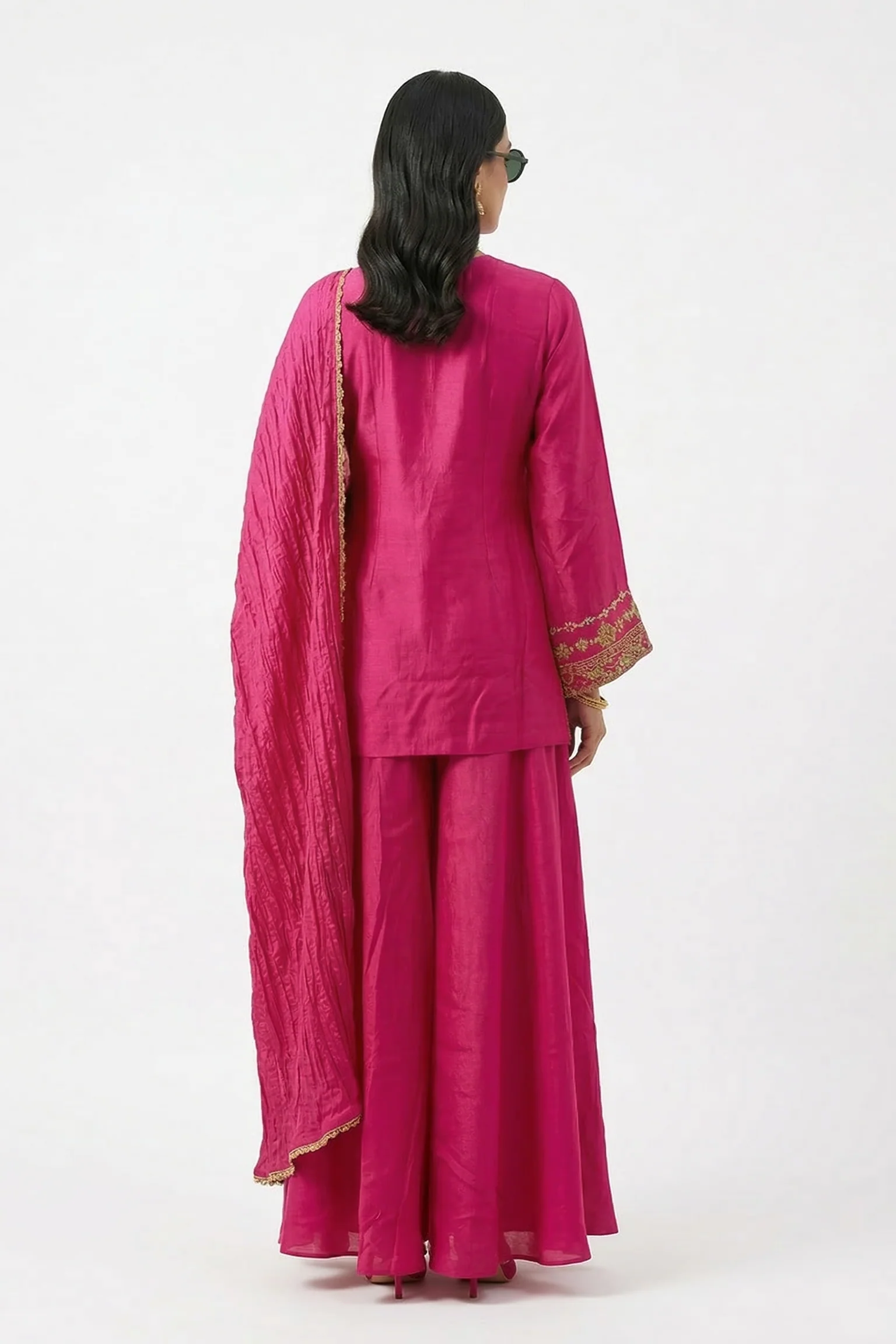 Pink Embellished Premium Silk Kurta Set - Image 2