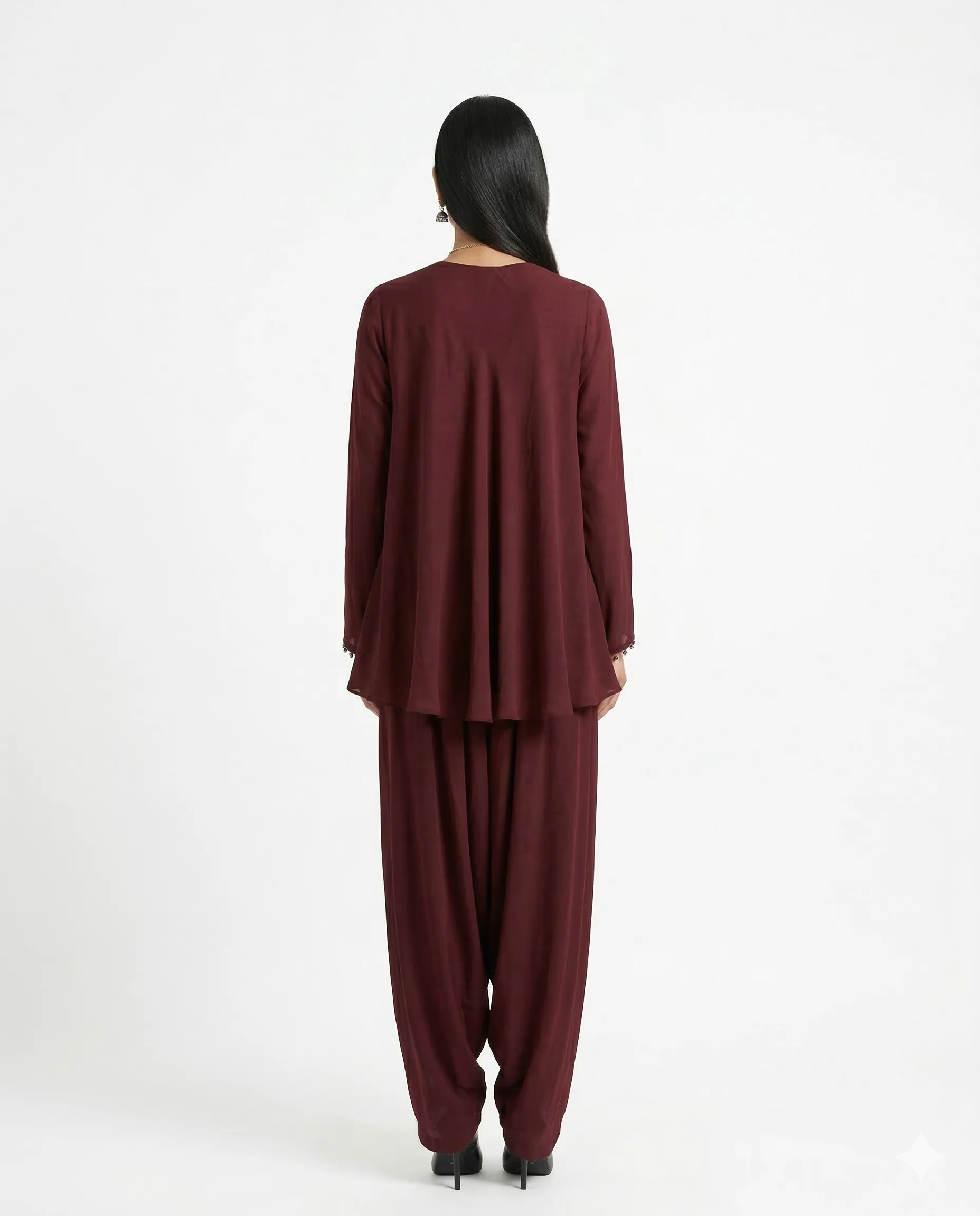 Crimson Bloom Embellished Satin Silk Co-Ord Set - Image 2