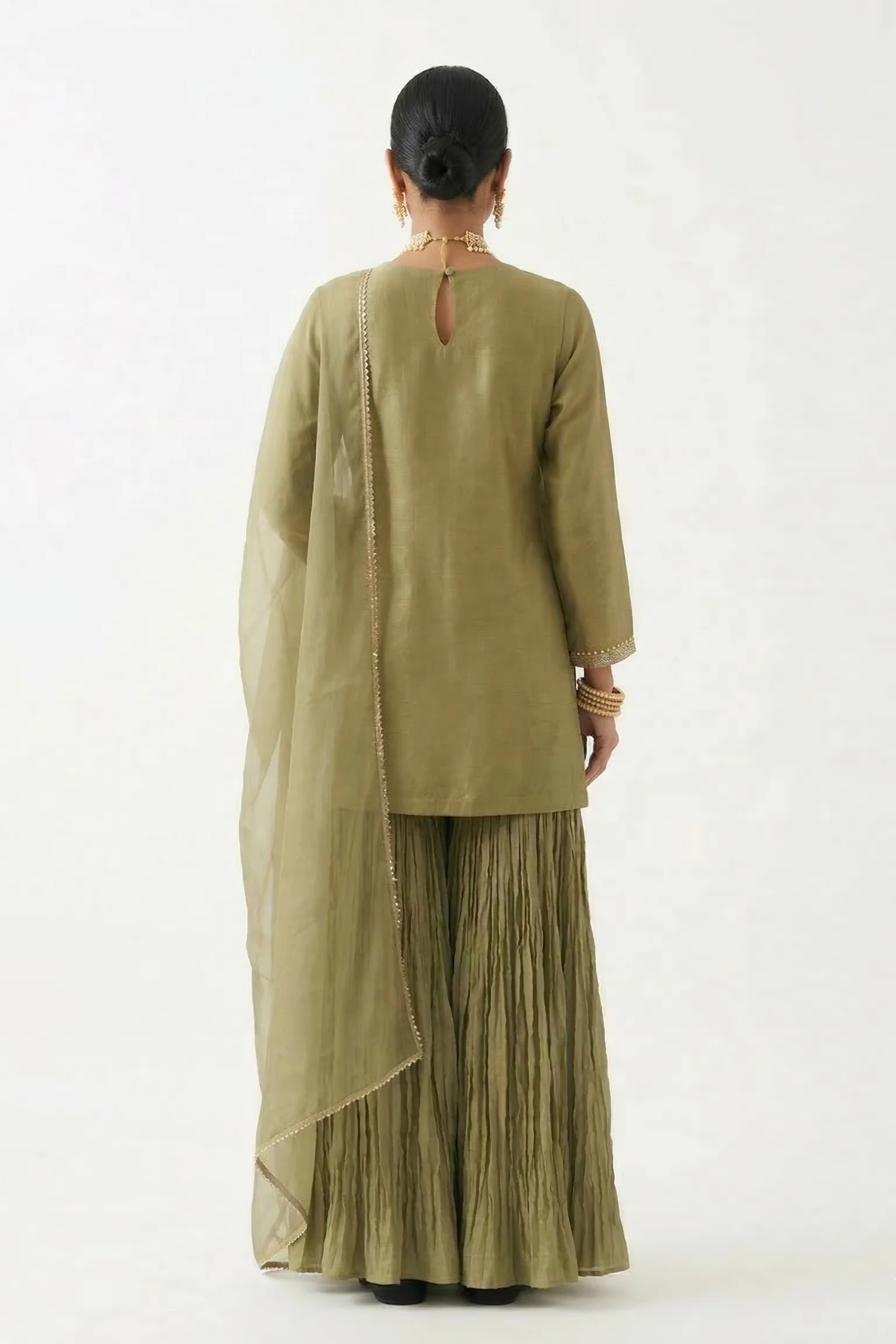 Sage Green Embellished Chinon Silk Sharara Set - Image 2