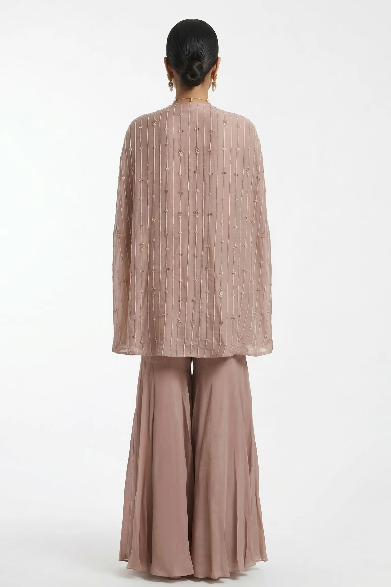 Rose Pearl Embellished Crepe Silk Sharara Set - Image 2