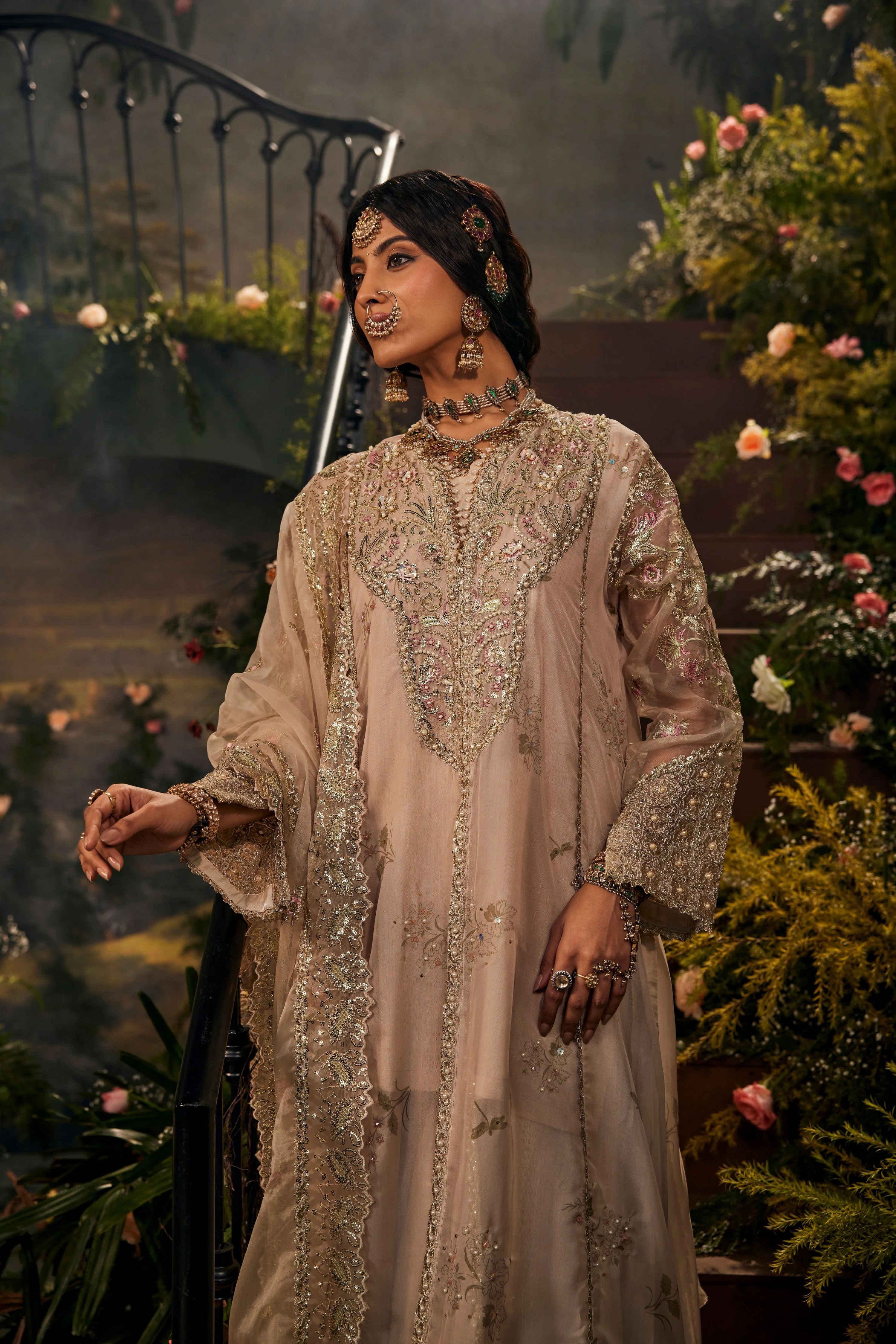 Malika-e-Noor Embellished Soft Organza Palazzo Set - Image 3
