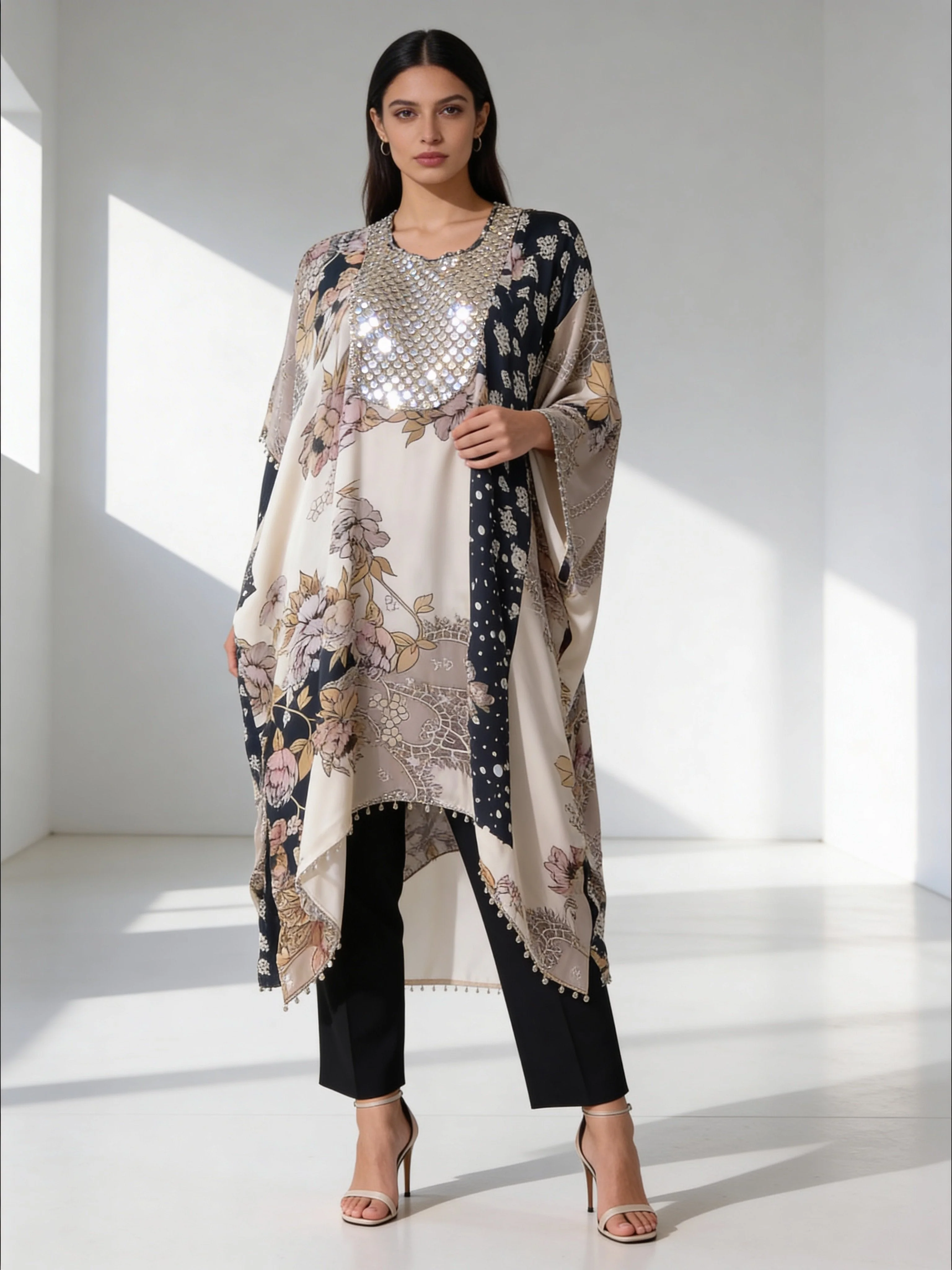 Cream Embellished Soft Organza Silk Kurta Set - Image 2