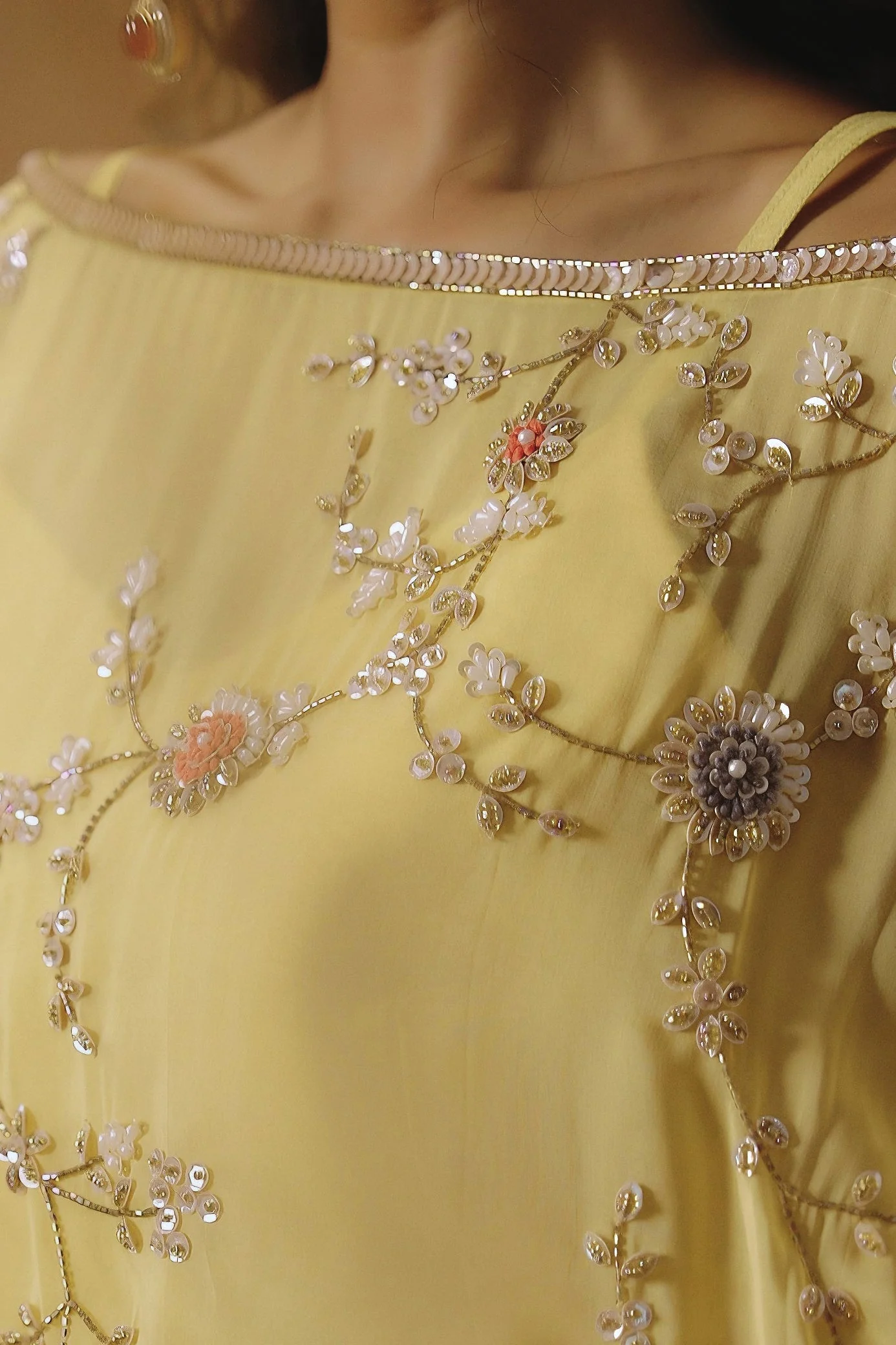 Pastel Yellow Embellished Soft Organza Silk Skirt Set - Image 2