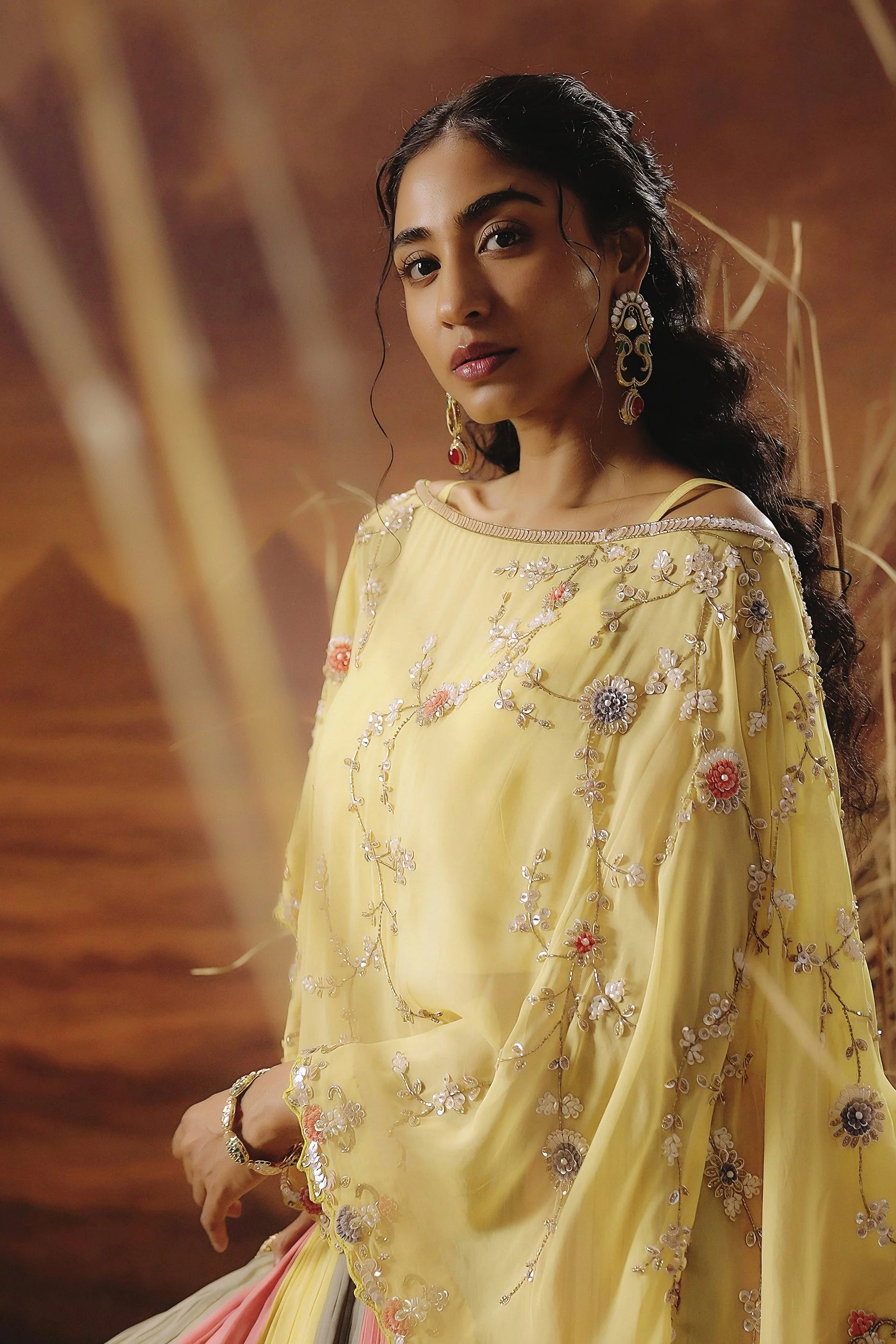 Pastel Yellow Embellished Soft Organza Silk Skirt Set - Image 3