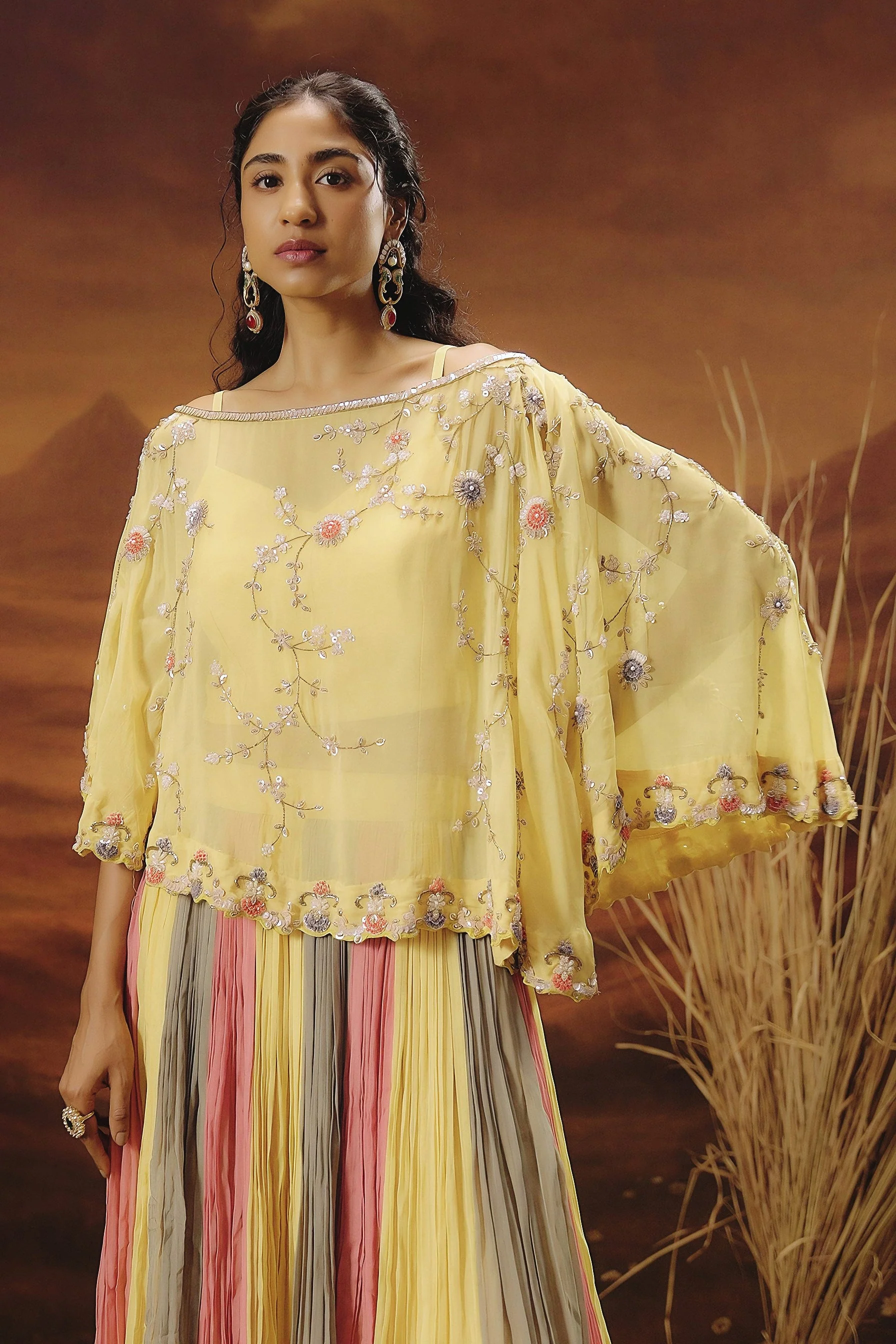 Pastel Yellow Embellished Soft Organza Silk Skirt Set - Image 4