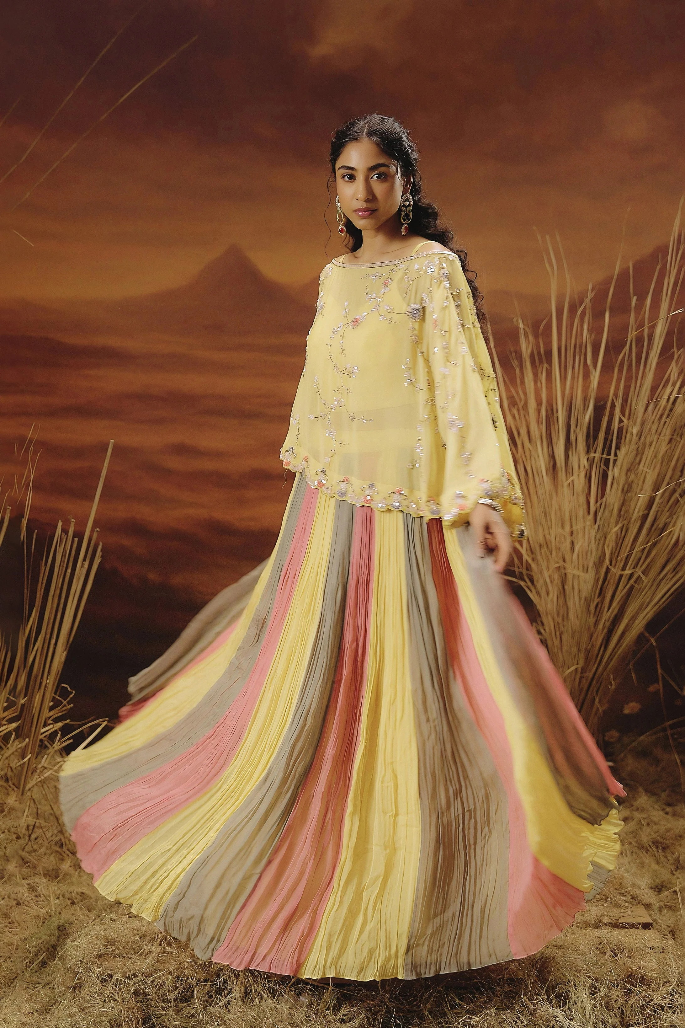 Pastel Yellow Embellished Soft Organza Silk Skirt Set - Image 5