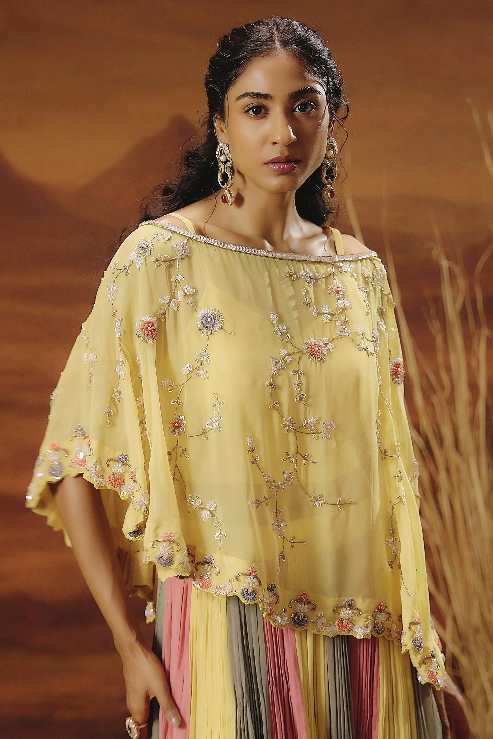 Pastel Yellow Embellished Soft Organza Silk Skirt Set - Image 6
