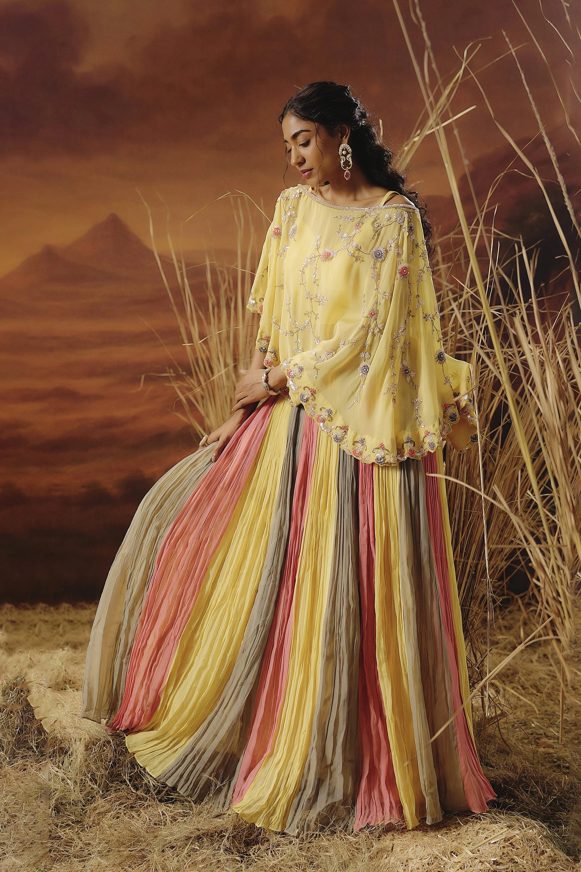 Pastel Yellow Embellished Soft Organza Silk Skirt Set - Image 7