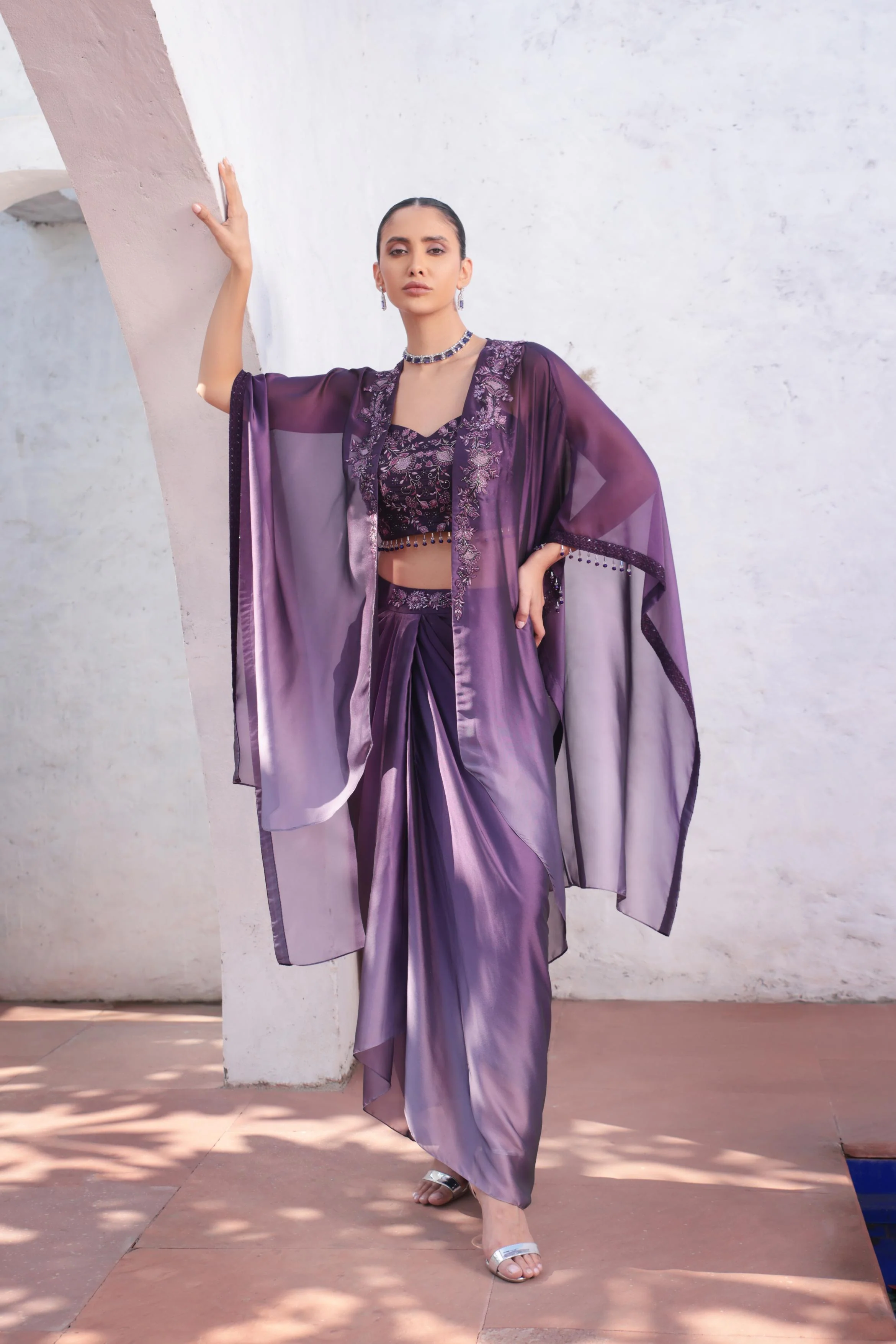 Purple Era Ombre-Dyed Premium Silk Cape Set - Image 3