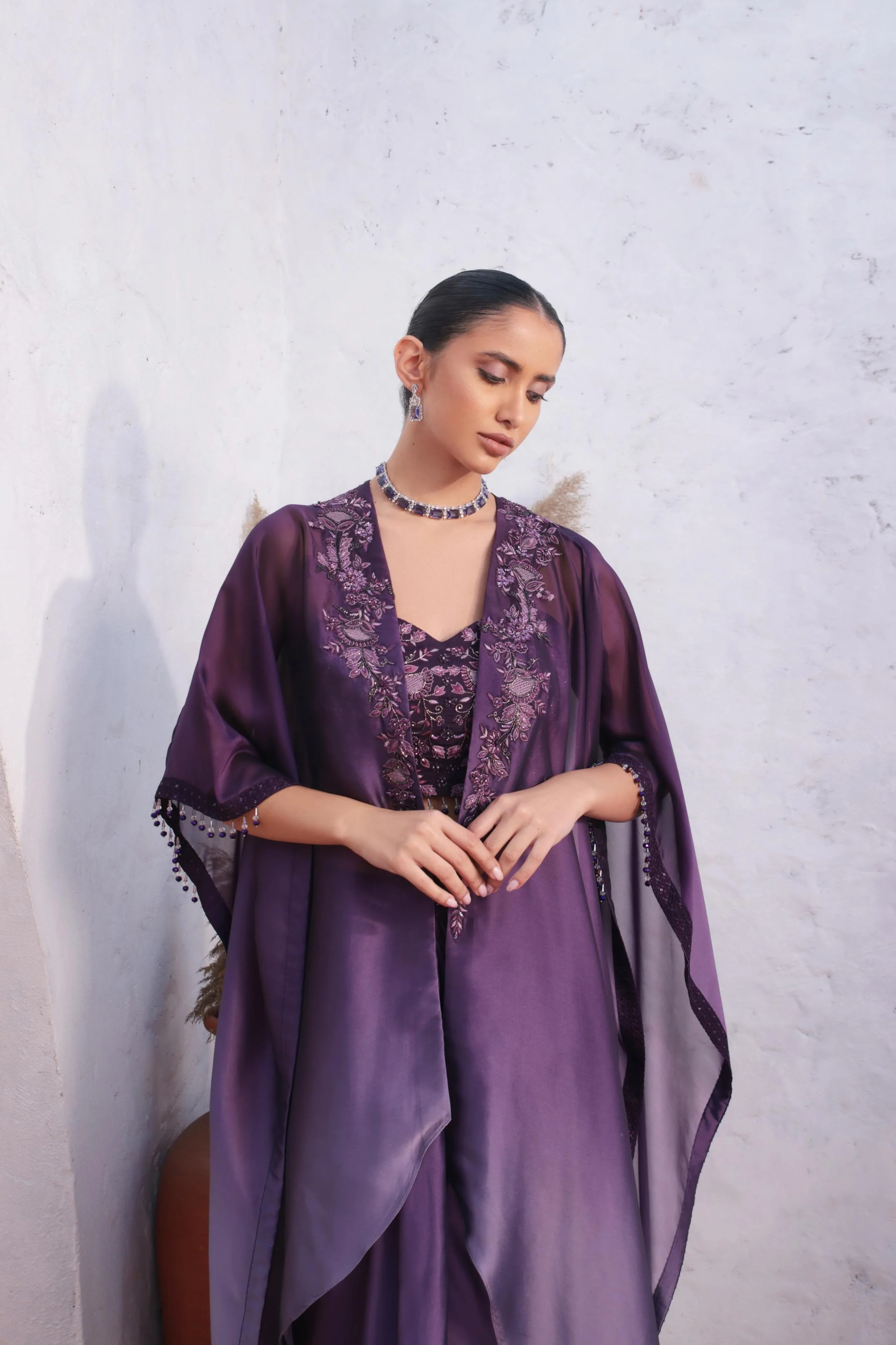 Purple Era Ombre-Dyed Premium Silk Cape Set - Image 4