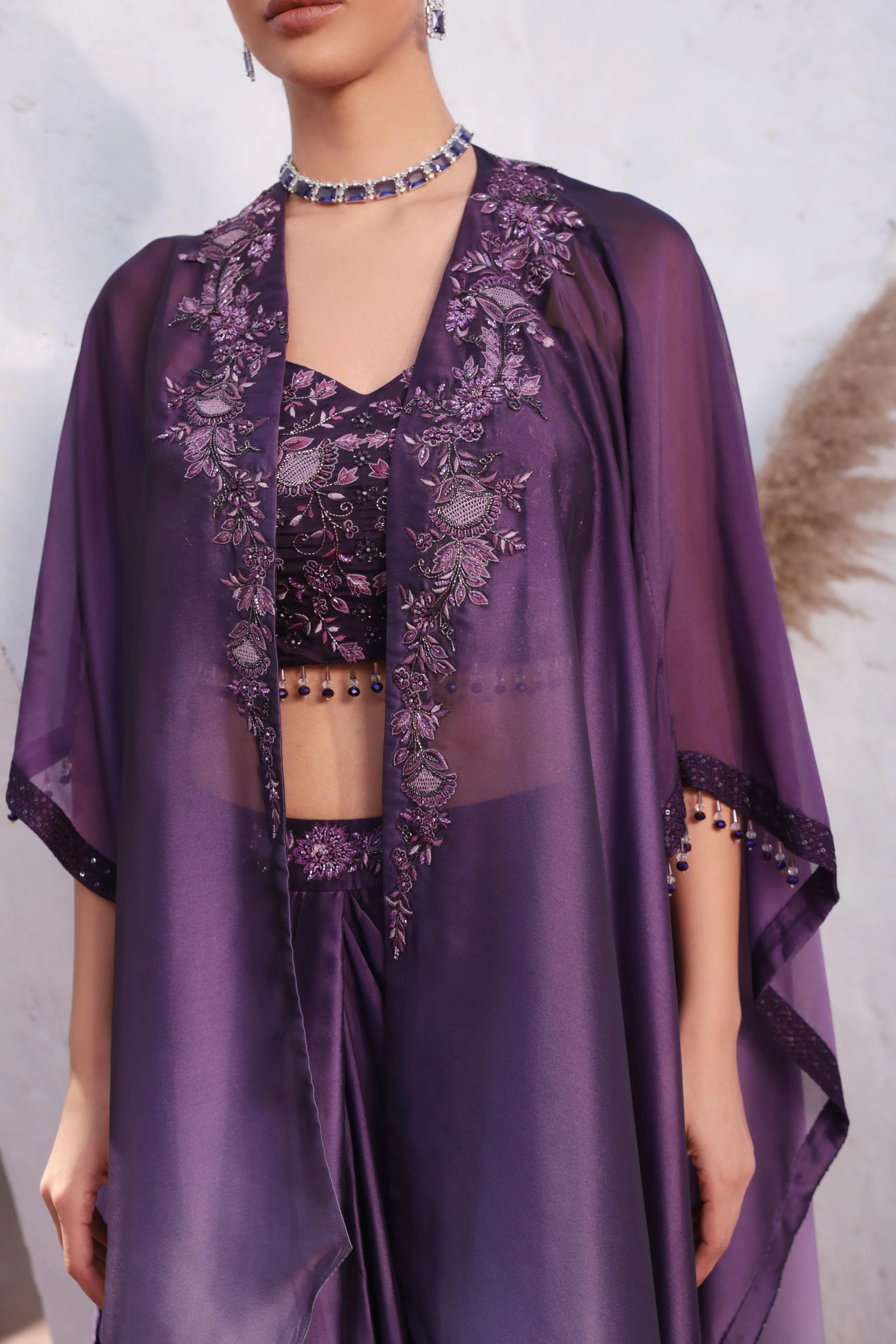 Purple Era Ombre-Dyed Premium Silk Cape Set - Image 5