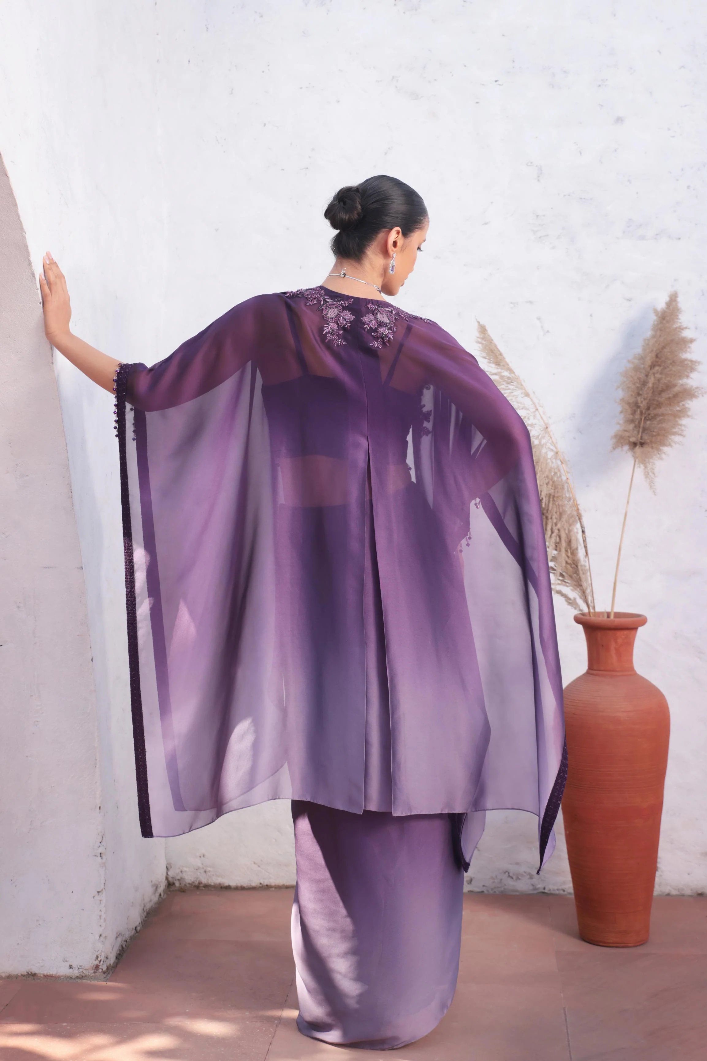 Purple Era Ombre-Dyed Premium Silk Cape Set - Image 6