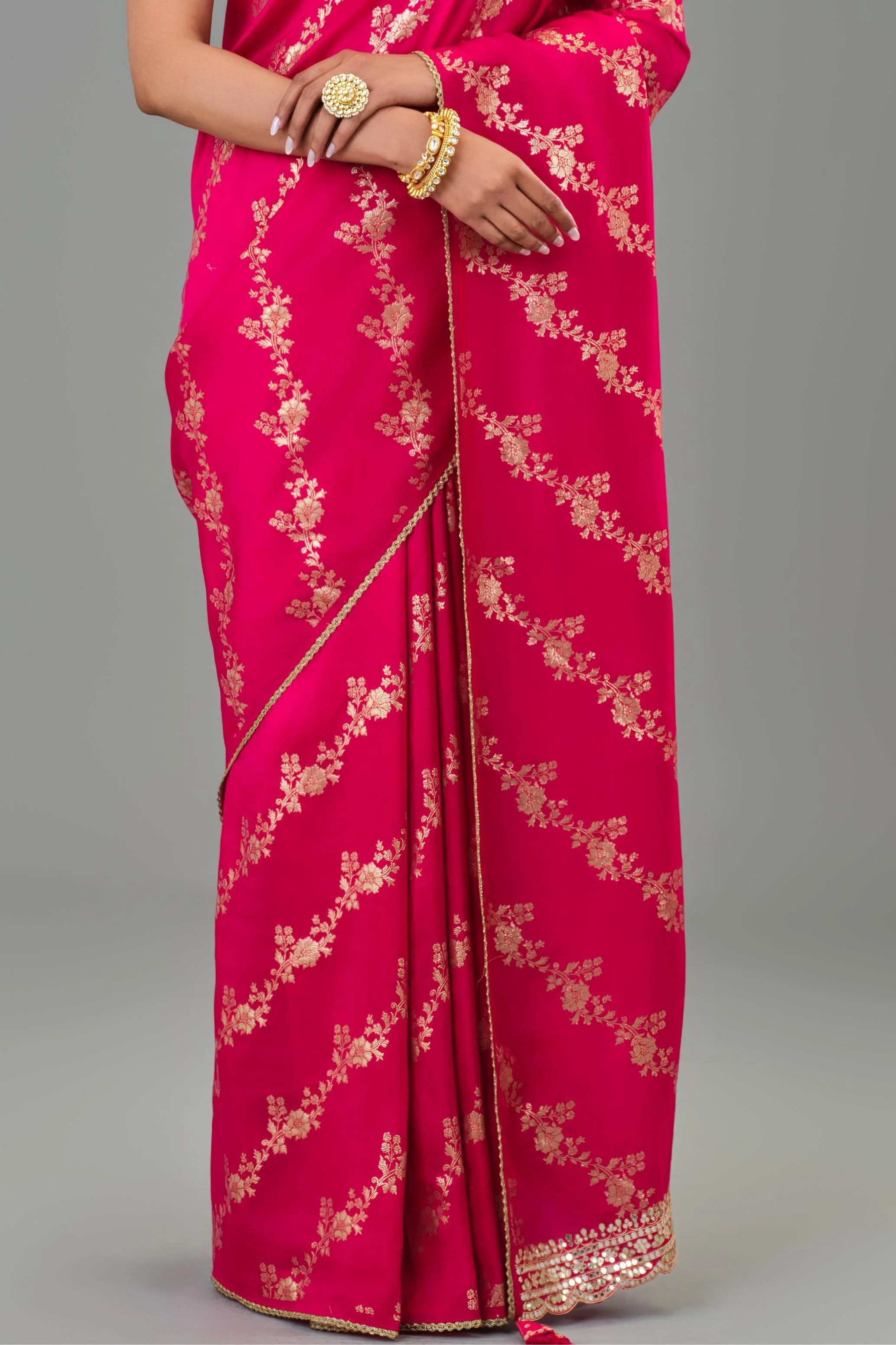 Festive Pink Handwork Dola Silk Saree - Image 6