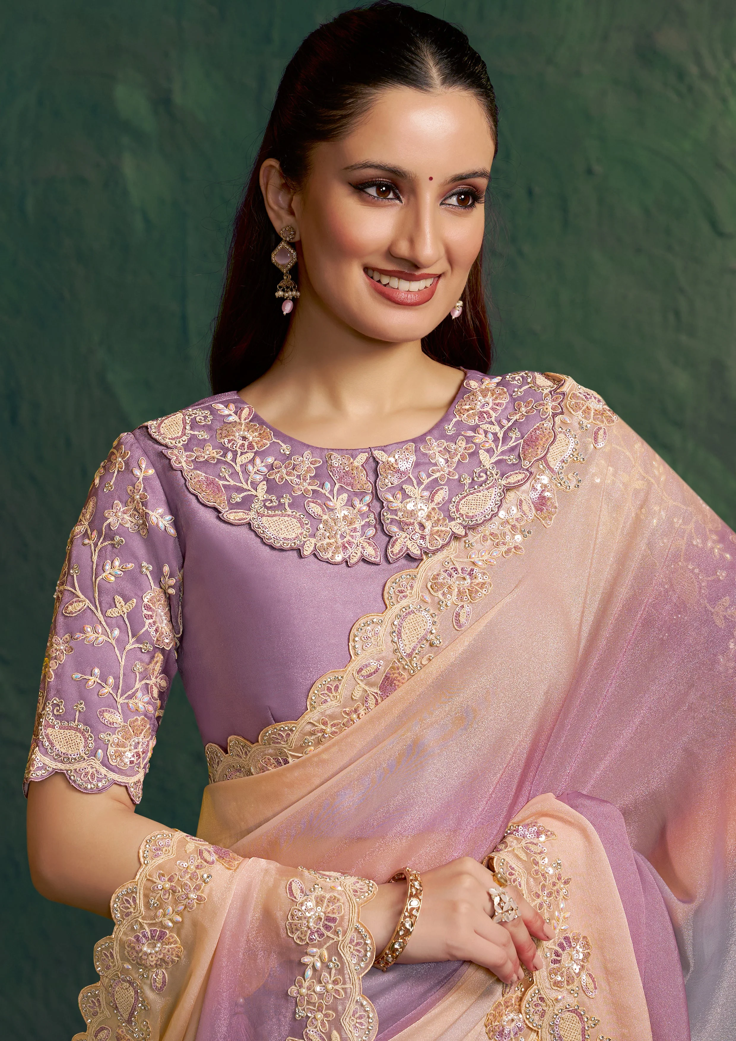 Multi Pastel Shaded Embellished Georgette Silk Saree - Image 3
