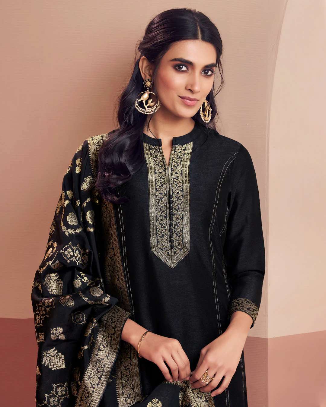 Noir Royale Embellished Vichitra Silk Pant Set - Image 2