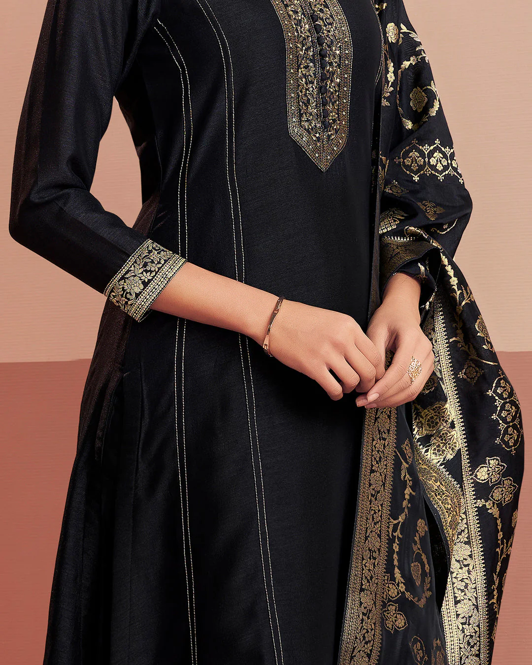 Noir Royale Embellished Vichitra Silk Pant Set - Image 3
