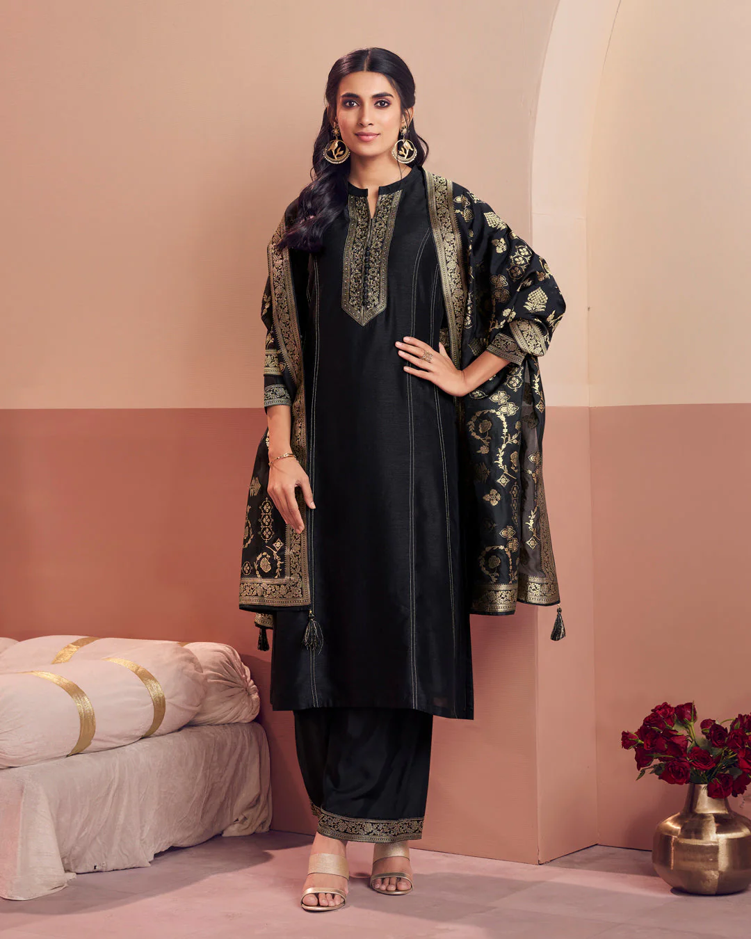 Noir Royale Embellished Vichitra Silk Pant Set - Image 6