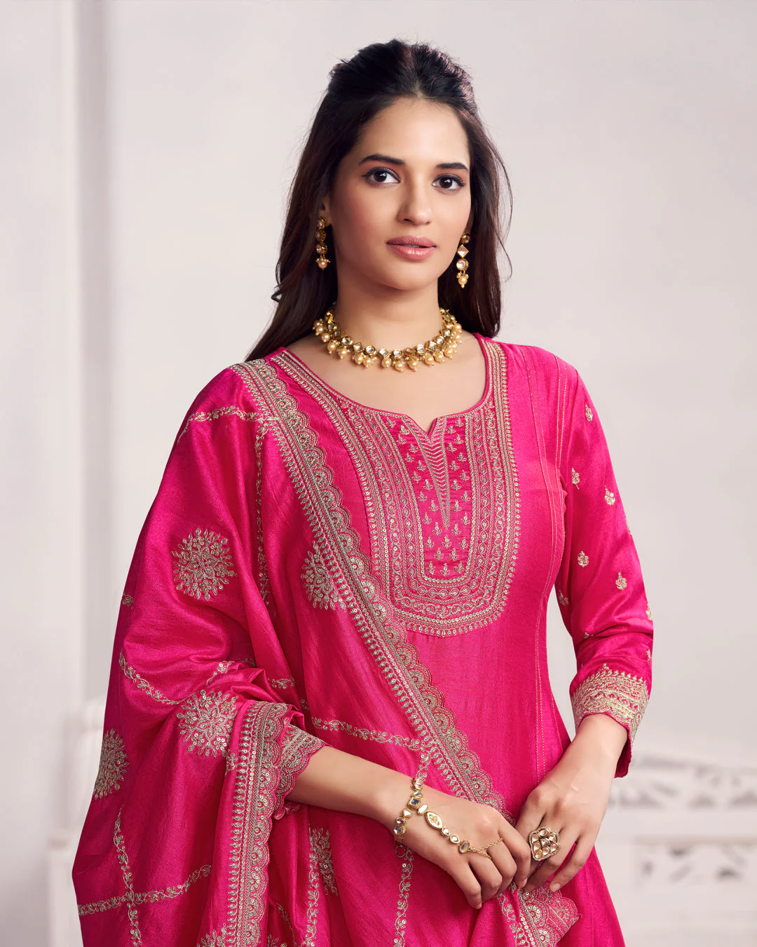Royal Bloom Embellished Vichitra Silk Pant Set - Image 2