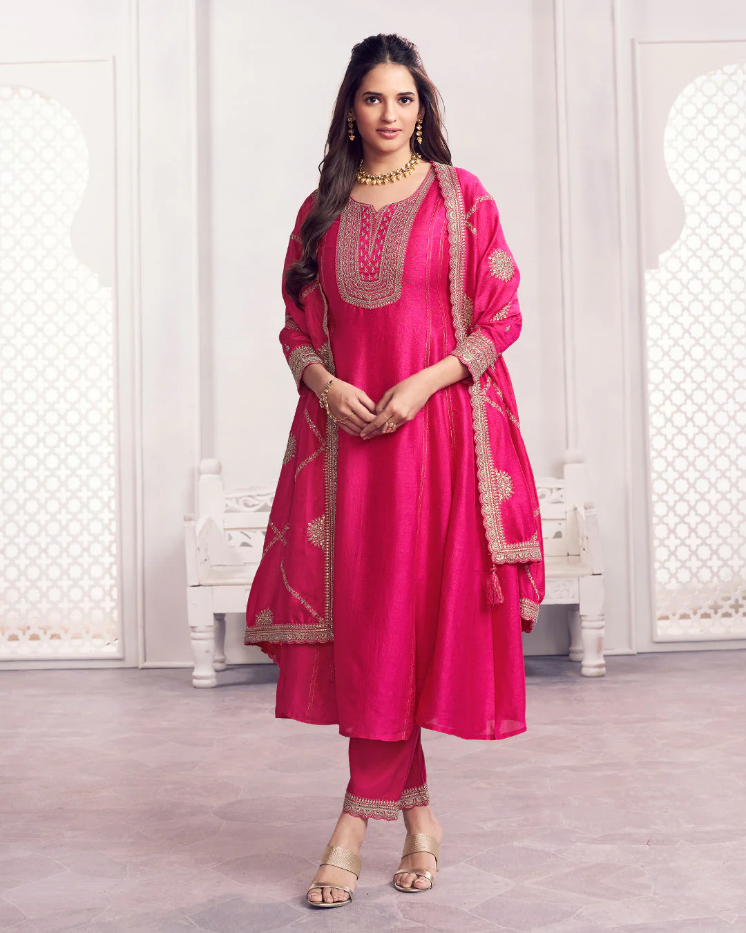 Royal Bloom Embellished Vichitra Silk Pant Set - Image 4