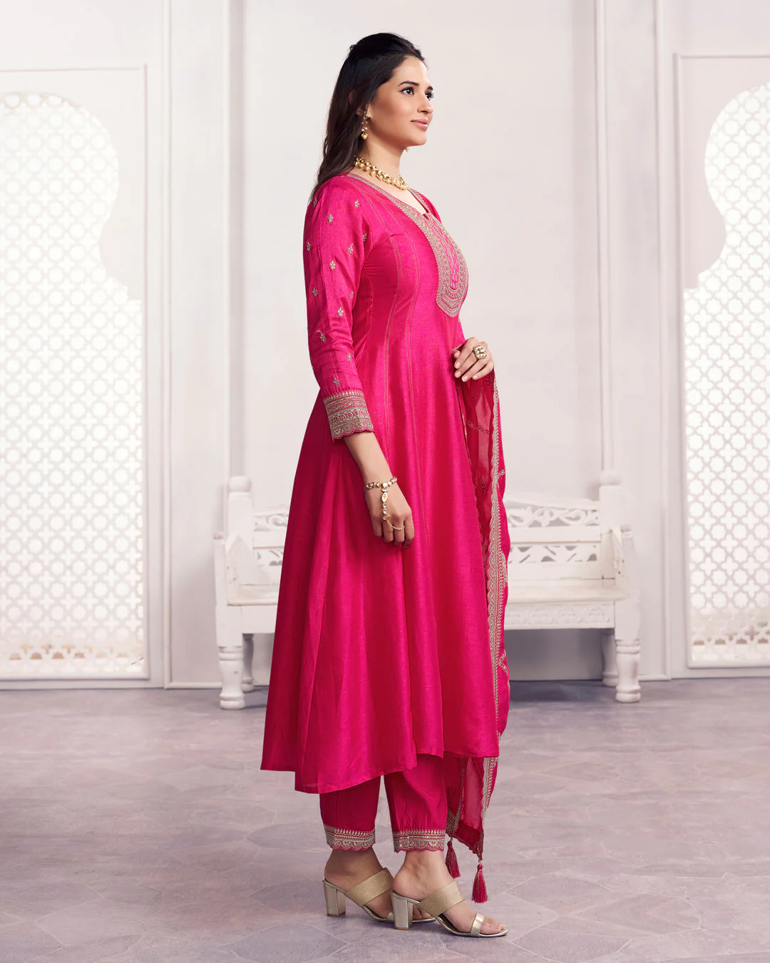 Royal Bloom Embellished Vichitra Silk Pant Set - Image 5