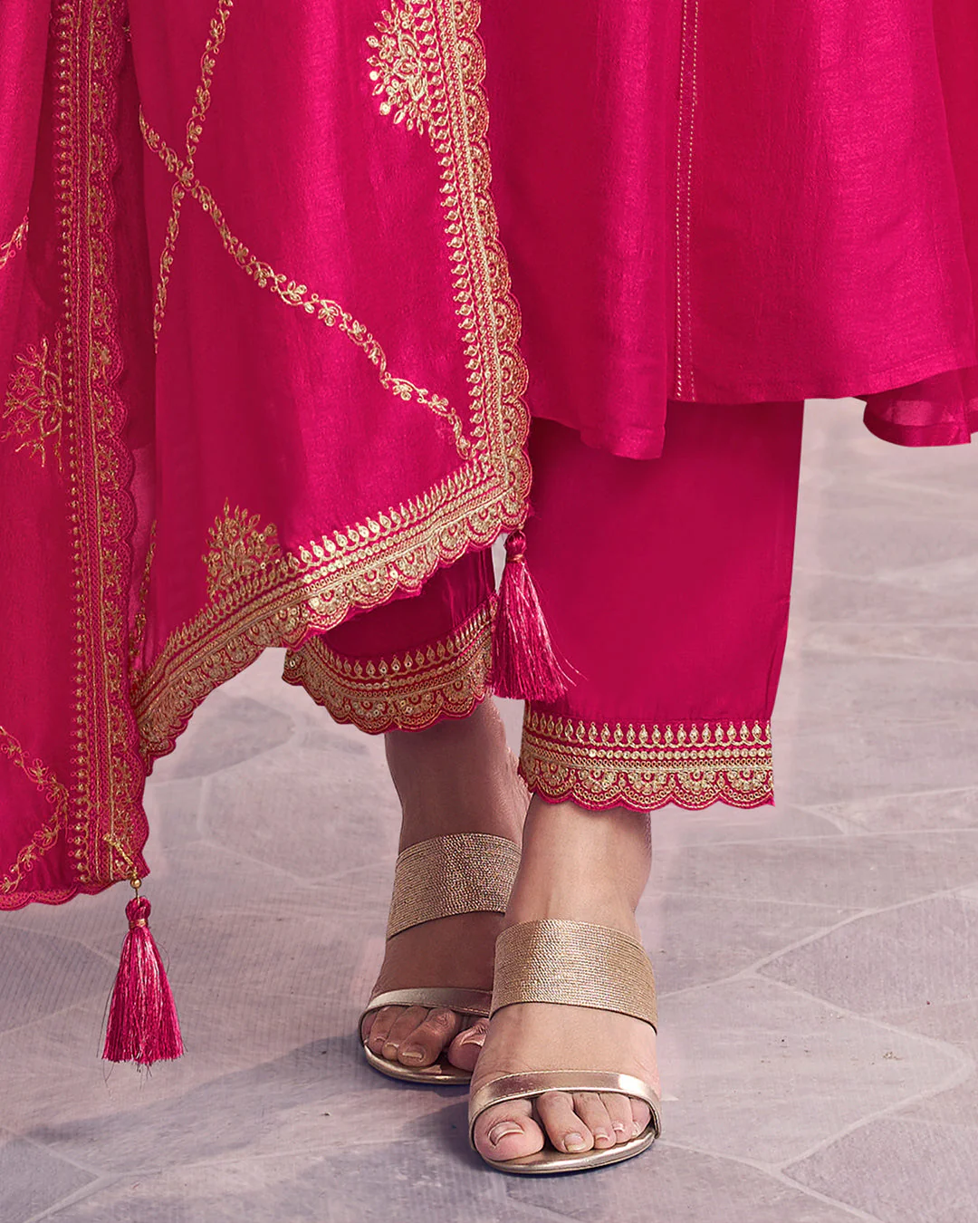 Royal Bloom Embellished Vichitra Silk Pant Set - Image 6