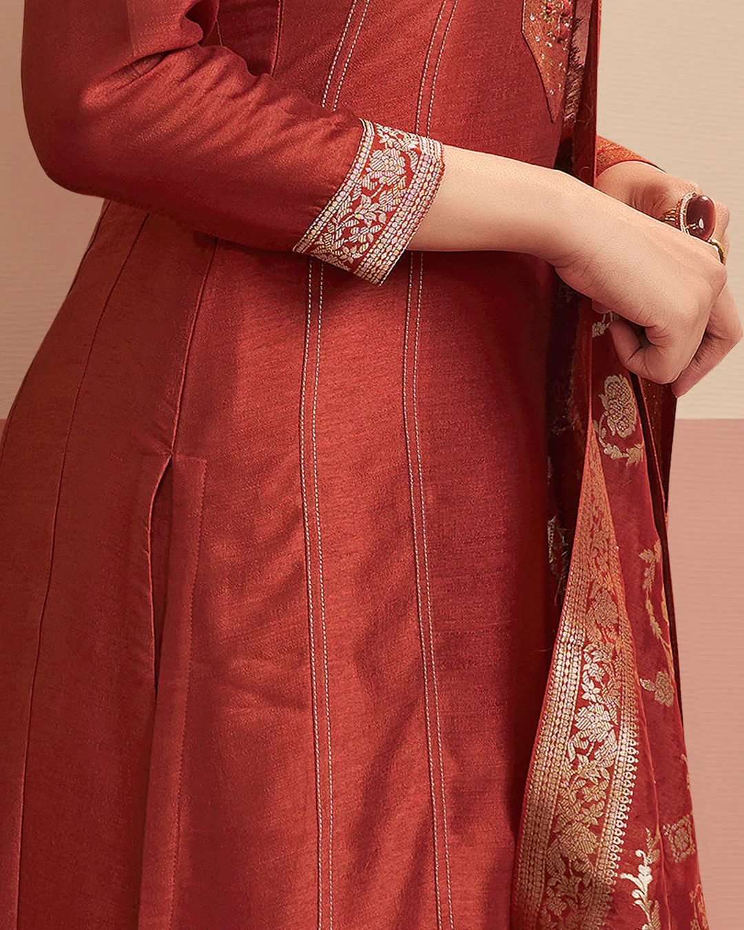 Crimson Royale Embellished Vichitra Silk Pant Set - Image 3