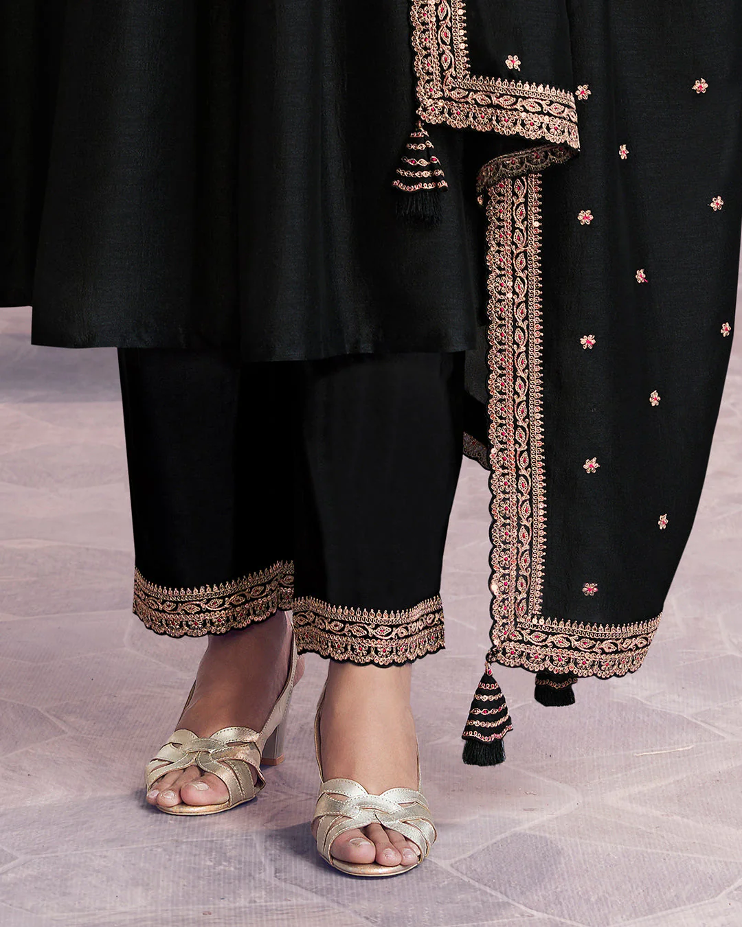 Onyx Gilded Embellished Vichitra Silk Anarkali Set - Image 5
