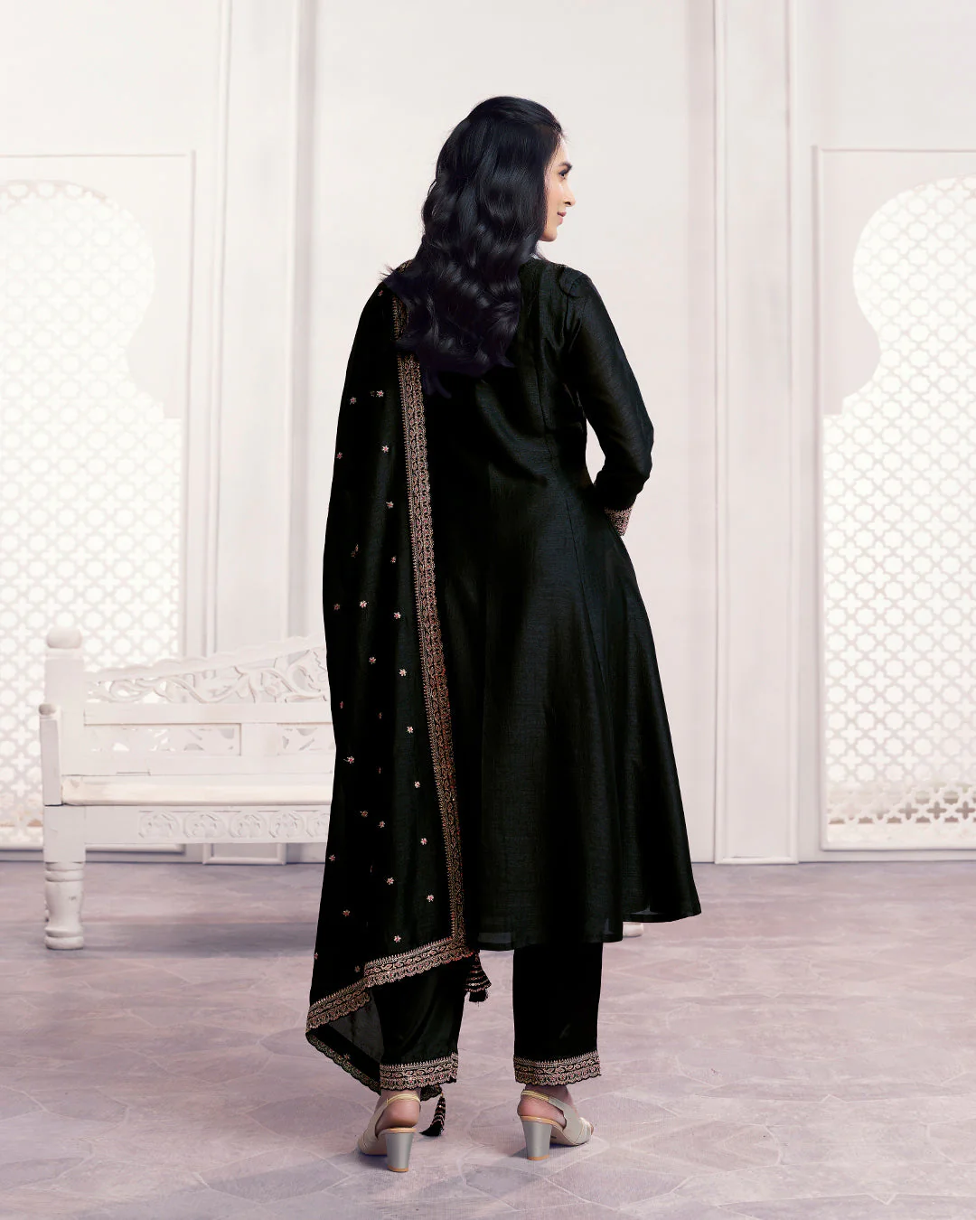 Onyx Gilded Embellished Vichitra Silk Anarkali Set - Image 6