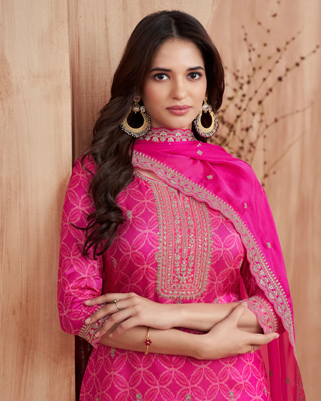 Fuchsia Regal Embellished Dola Silk Pant Set - Image 2