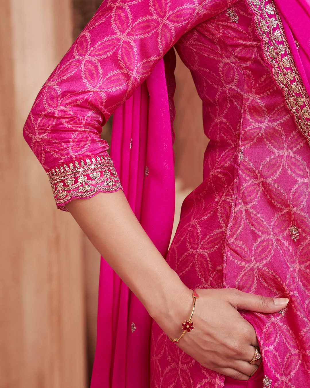 Fuchsia Regal Embellished Dola Silk Pant Set - Image 3