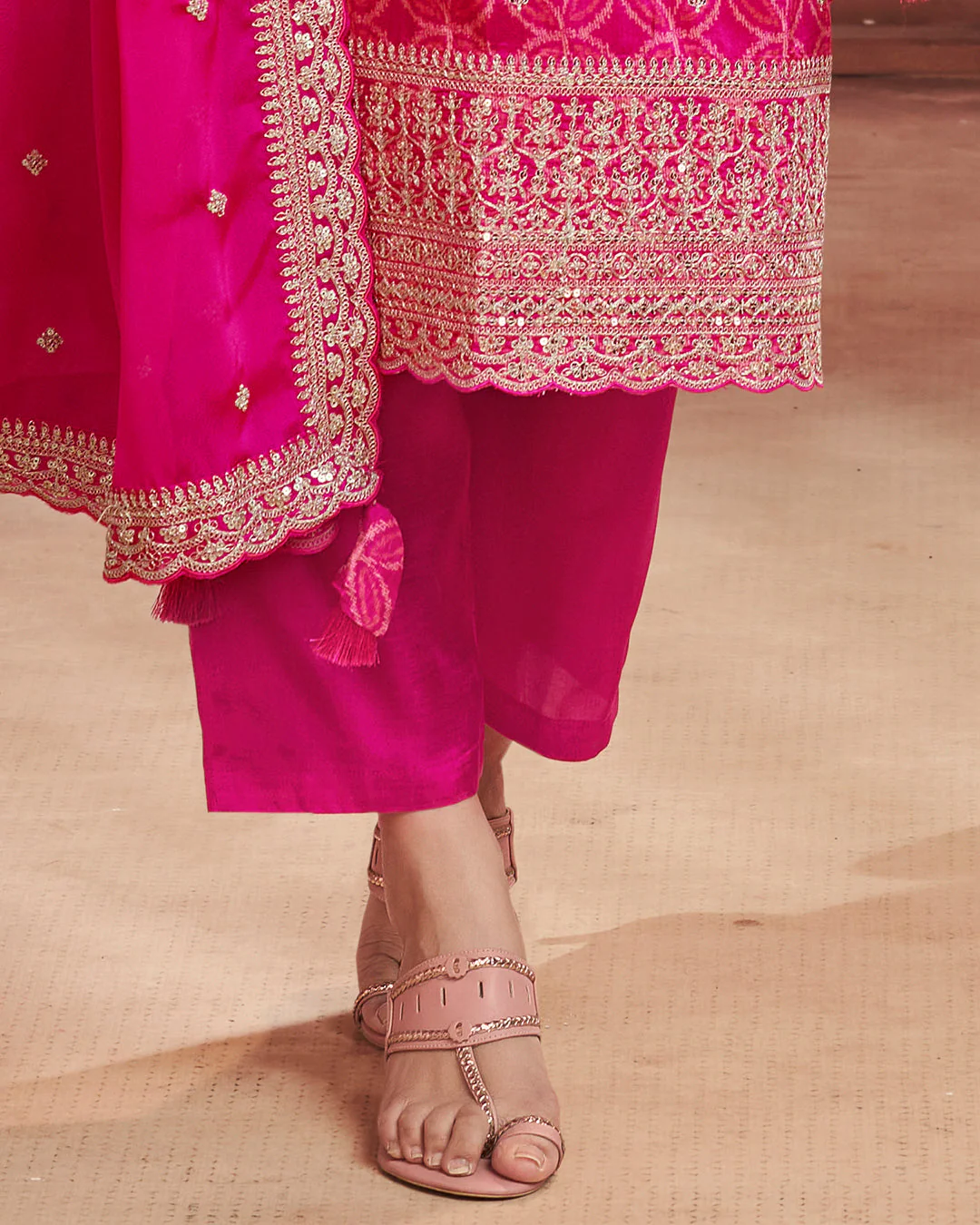 Fuchsia Regal Embellished Dola Silk Pant Set - Image 6